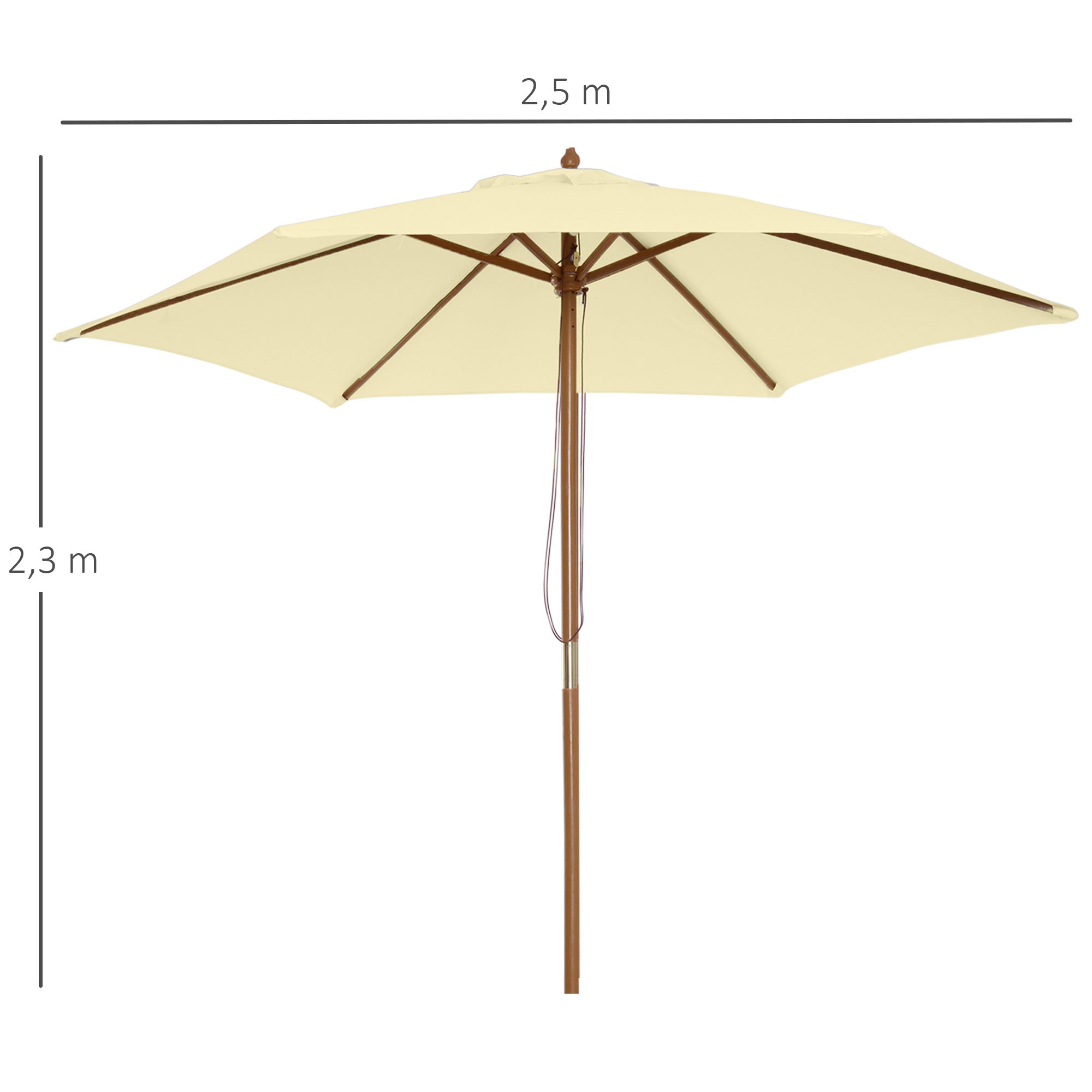 Chapéu de Sol Ø250x225cm em Creme Branco para Jardim, Pátio e Terraço