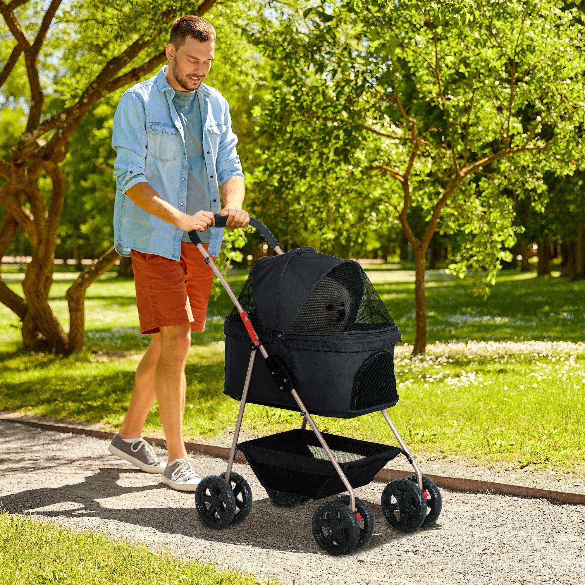 Carrinho para Cães Dobrável 3 em 1 Preto 76x50x102 cm