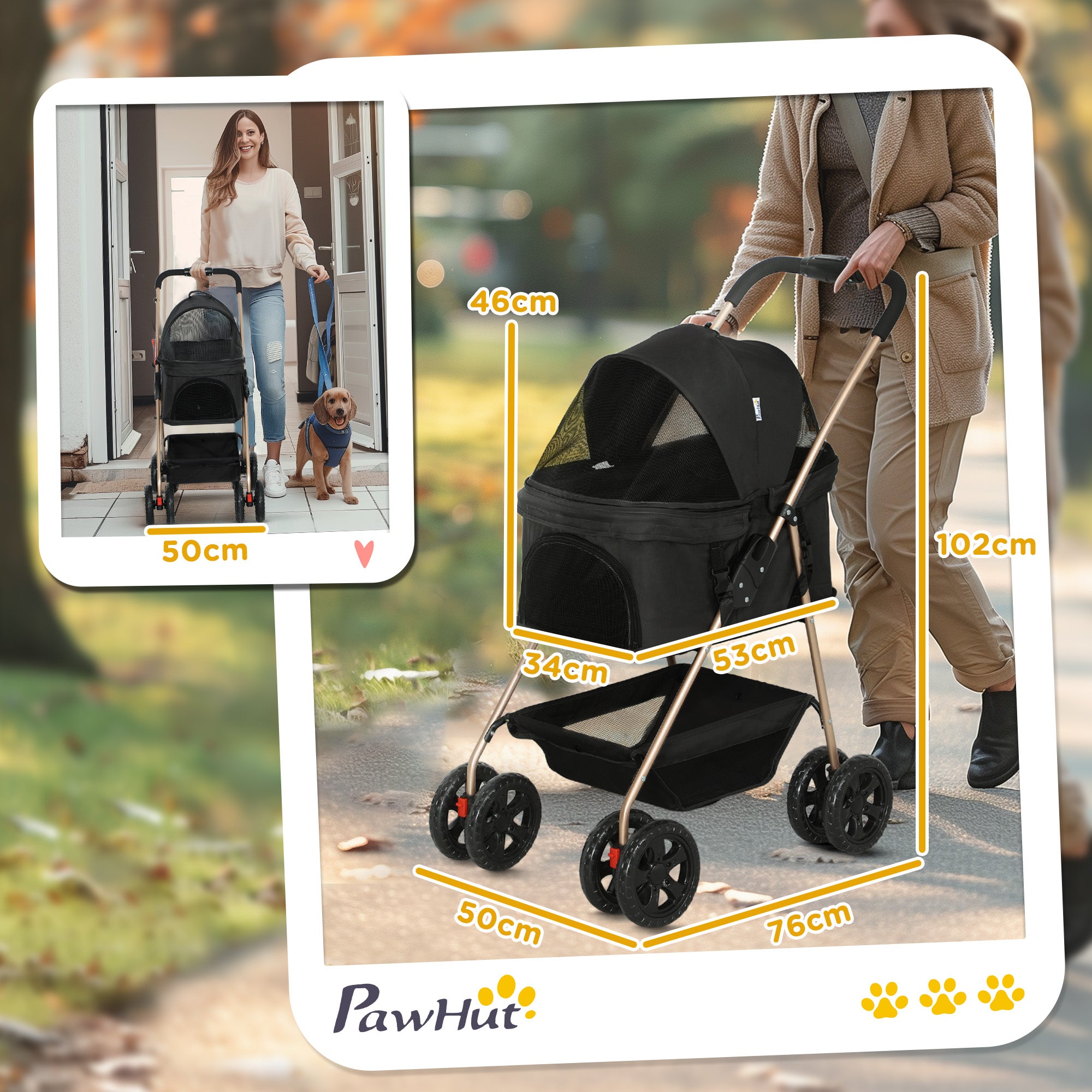 Carrinho para Cães Dobrável 3 em 1 Preto 76x50x102 cm