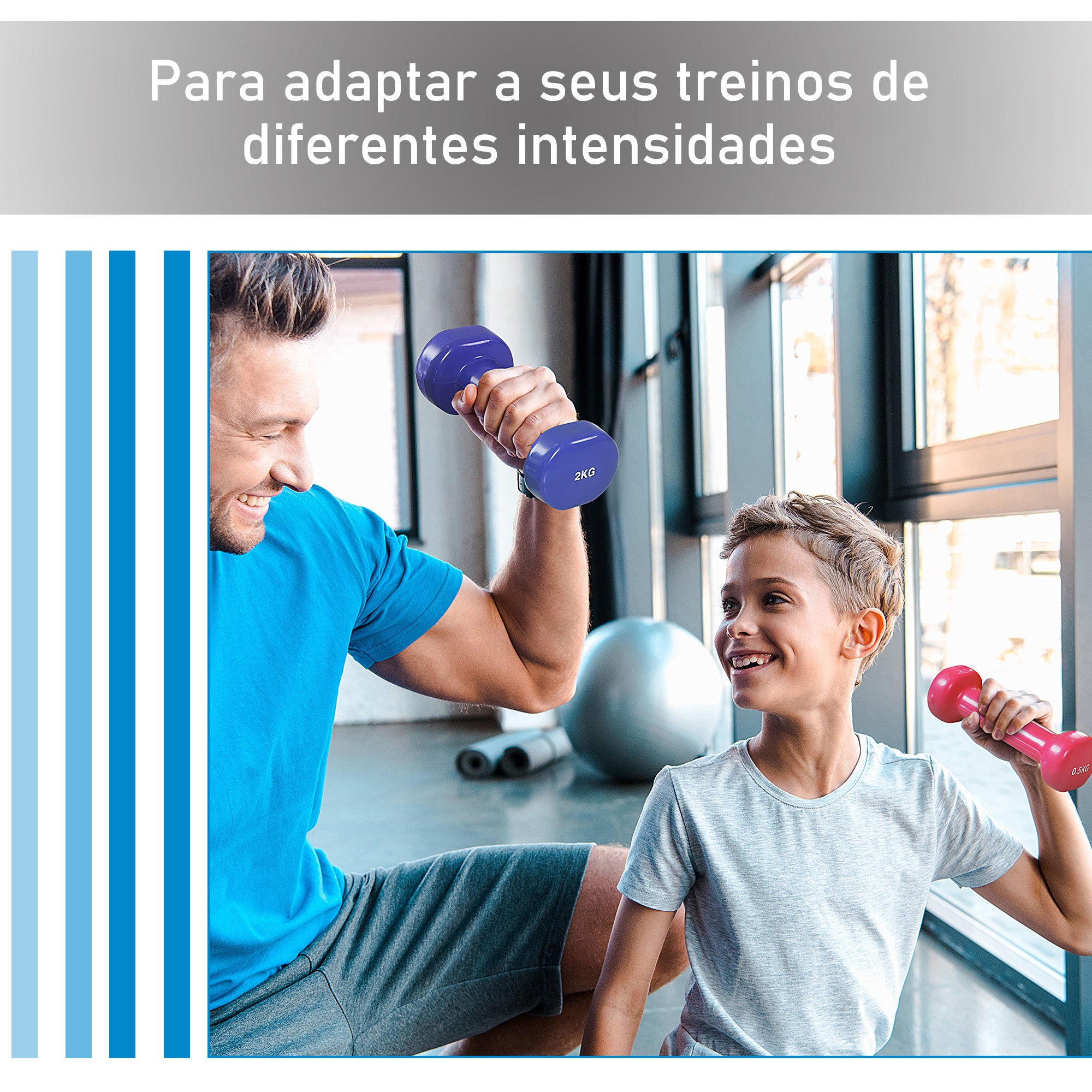 Jogo de 8 Halteres Hexagonais Multicoloridos - 2kg, 1,5kg, 1kg, 0,5kg