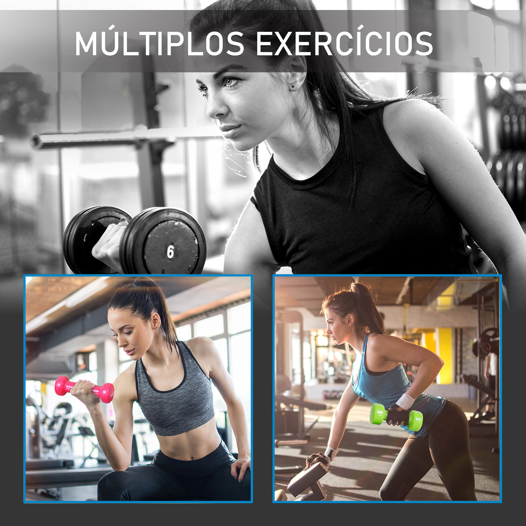 Jogo de 8 Halteres Hexagonais Multicoloridos - 2kg, 1,5kg, 1kg, 0,5kg