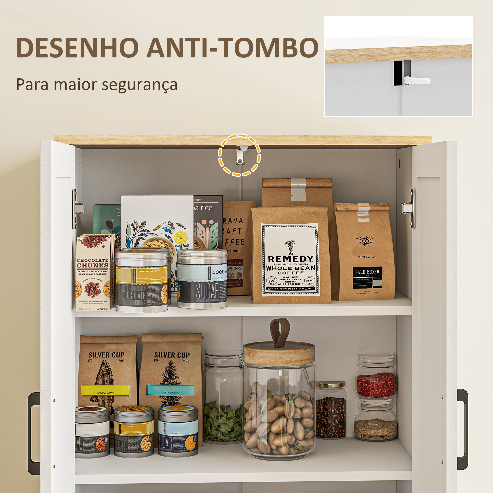 Armário de Cozinha Alto com Prateleiras Ajustáveis em Vime Branco 60x30x170 cm