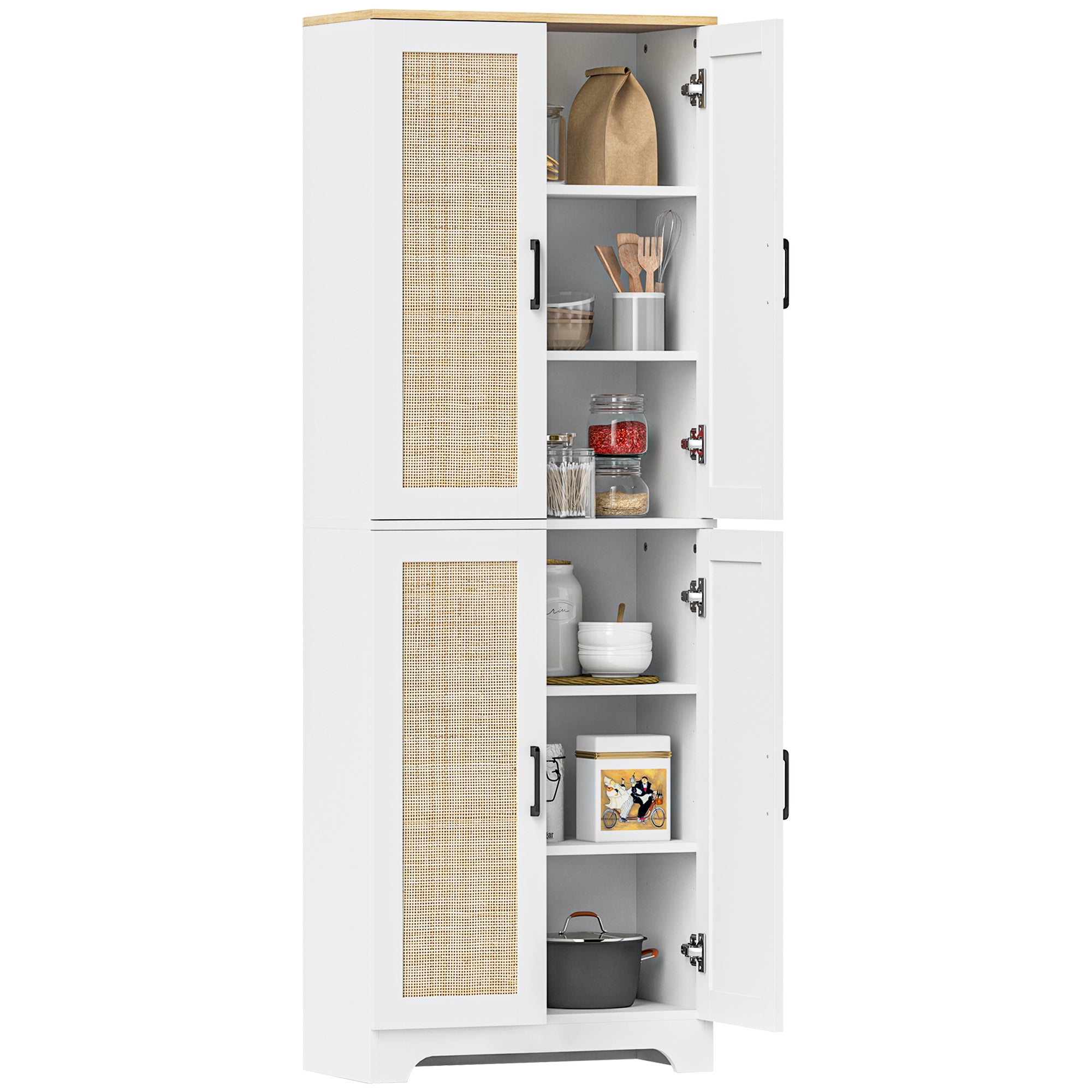 Armário de Cozinha Alto com Prateleiras Ajustáveis em Vime Branco 60x30x170 cm