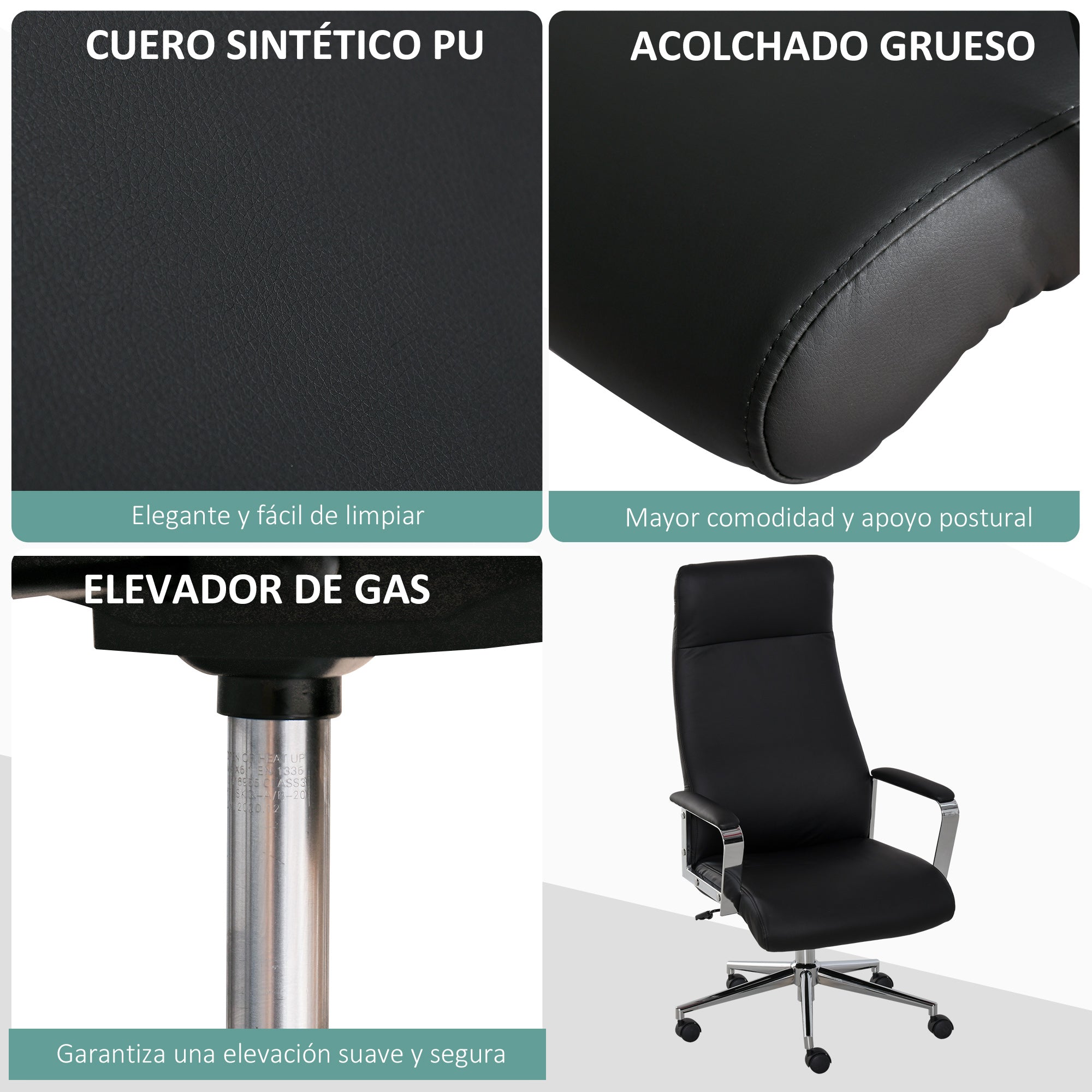 Cadeira de Escritório Ergonômica Ajustável em Altura - 63x64x118.5-128 cm - Black
