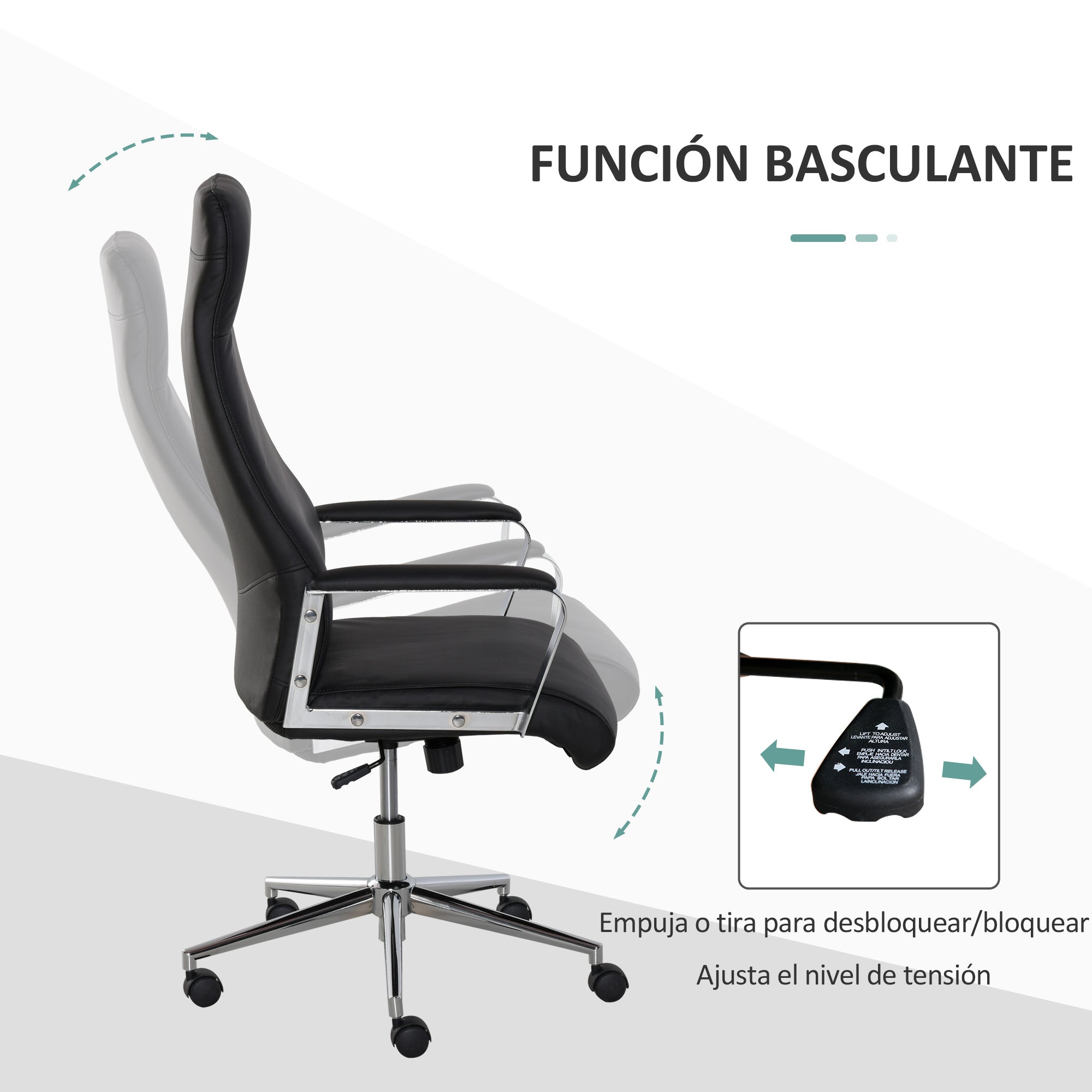 Cadeira de Escritório Ergonômica Ajustável em Altura - 63x64x118.5-128 cm - Black