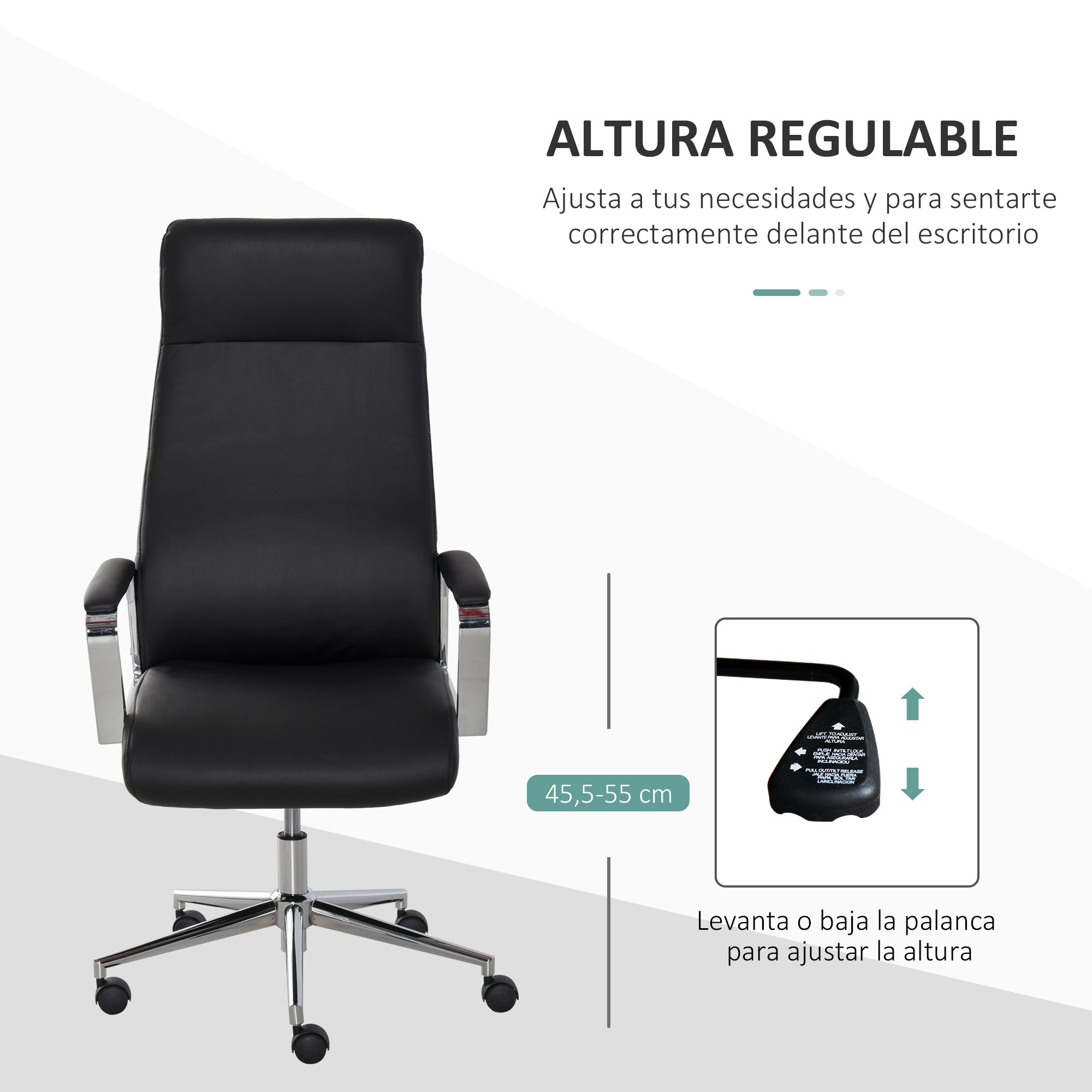 Cadeira de Escritório Ergonômica Ajustável em Altura - 63x64x118.5-128 cm - Black