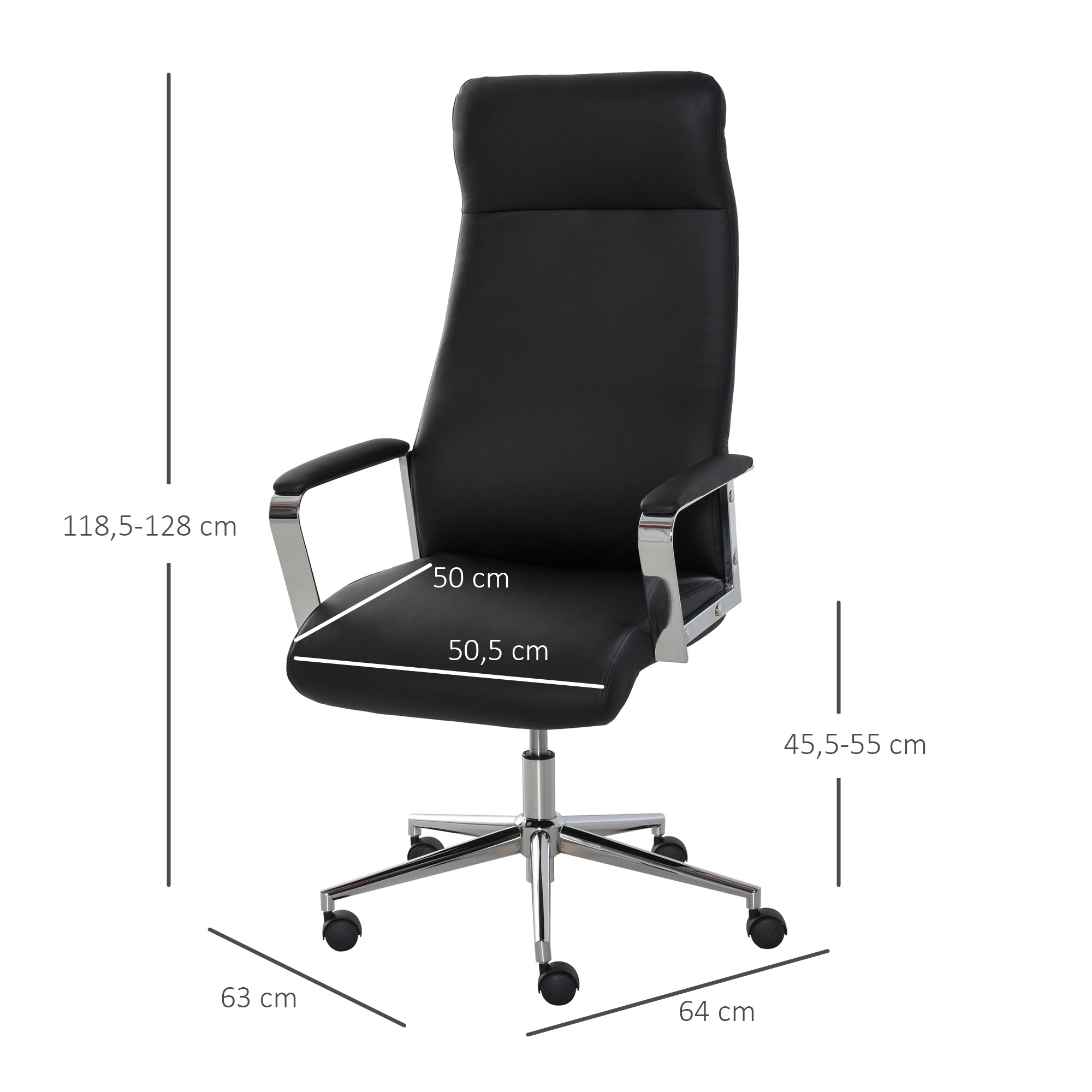Cadeira de Escritório Ergonômica Ajustável em Altura - 63x64x118.5-128 cm - Black