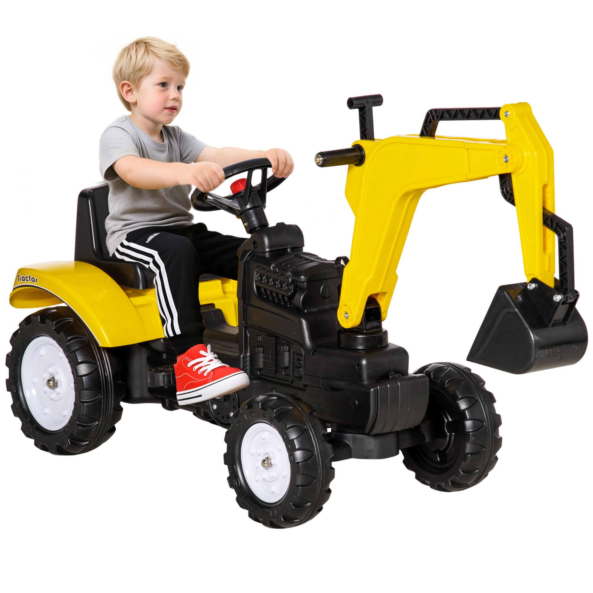 Trator a Pedais para Crianças Amarelo 107x42x71 cm