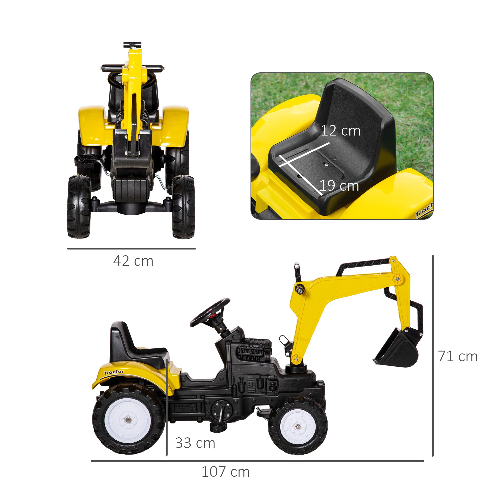 Trator a Pedais para Crianças Amarelo 107x42x71 cm