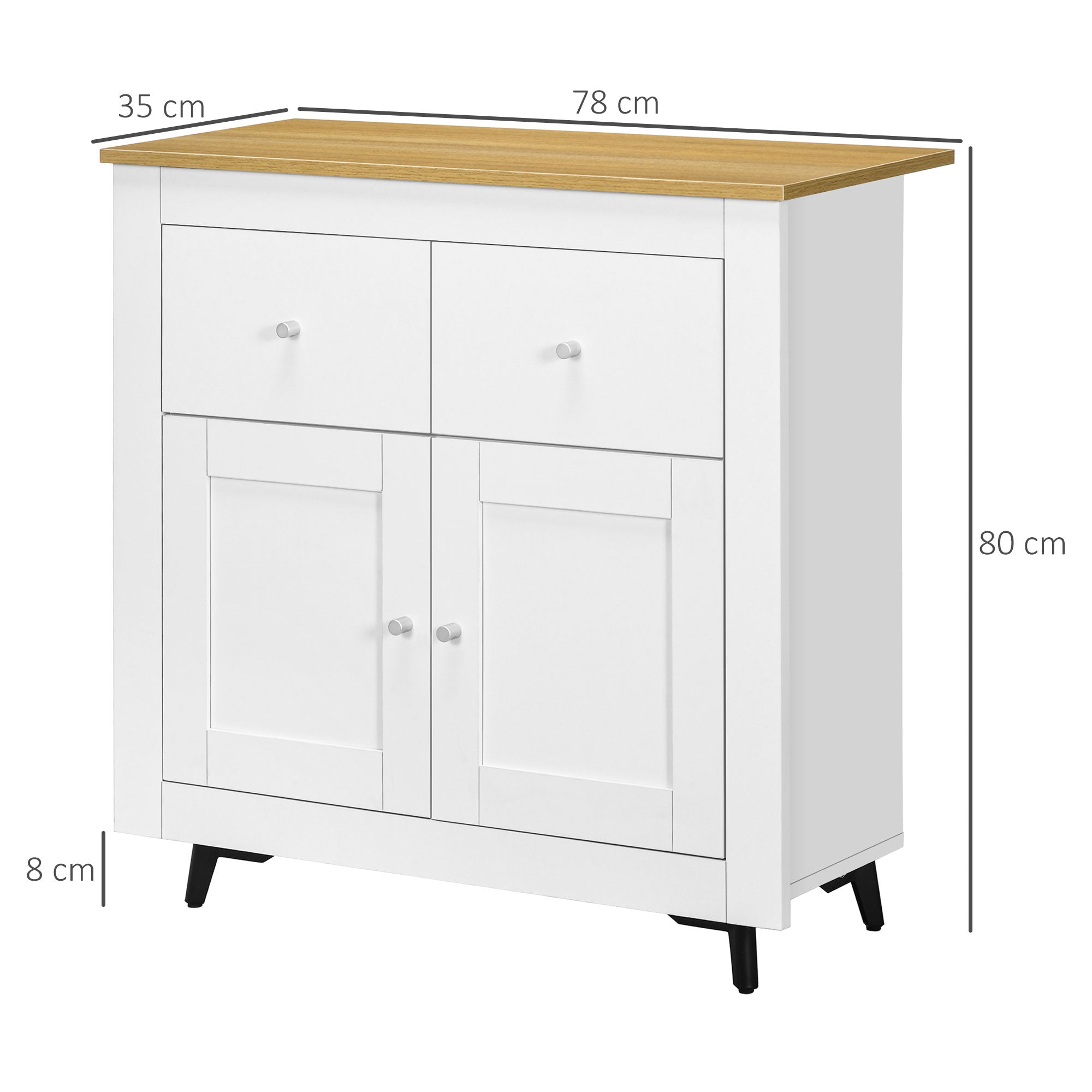 Aparador Moderno com Portas Duplas e 2 Gavetas 78x35x80 cm Branco e Madeira