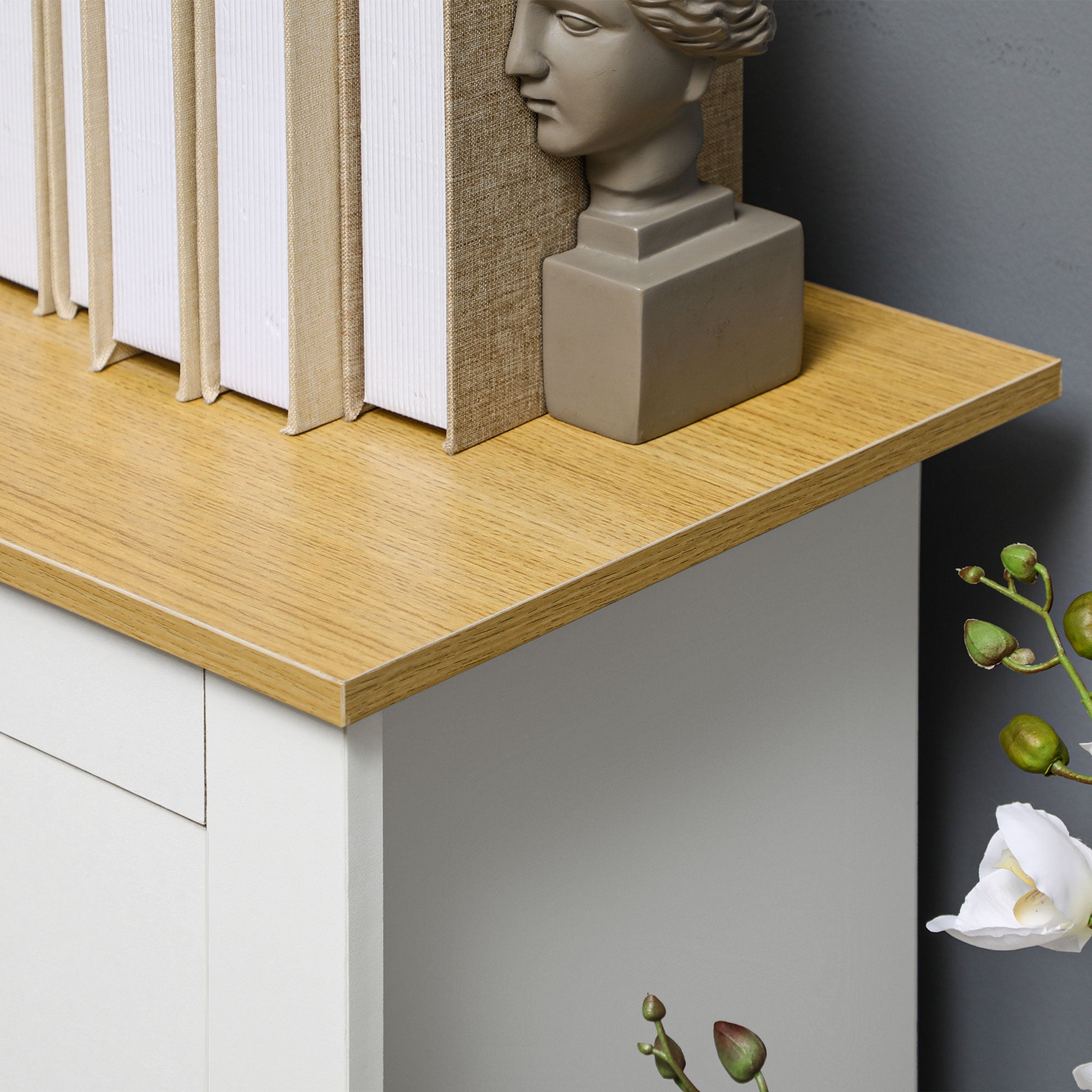 Aparador Moderno com Portas Duplas e 2 Gavetas 78x35x80 cm Branco e Madeira