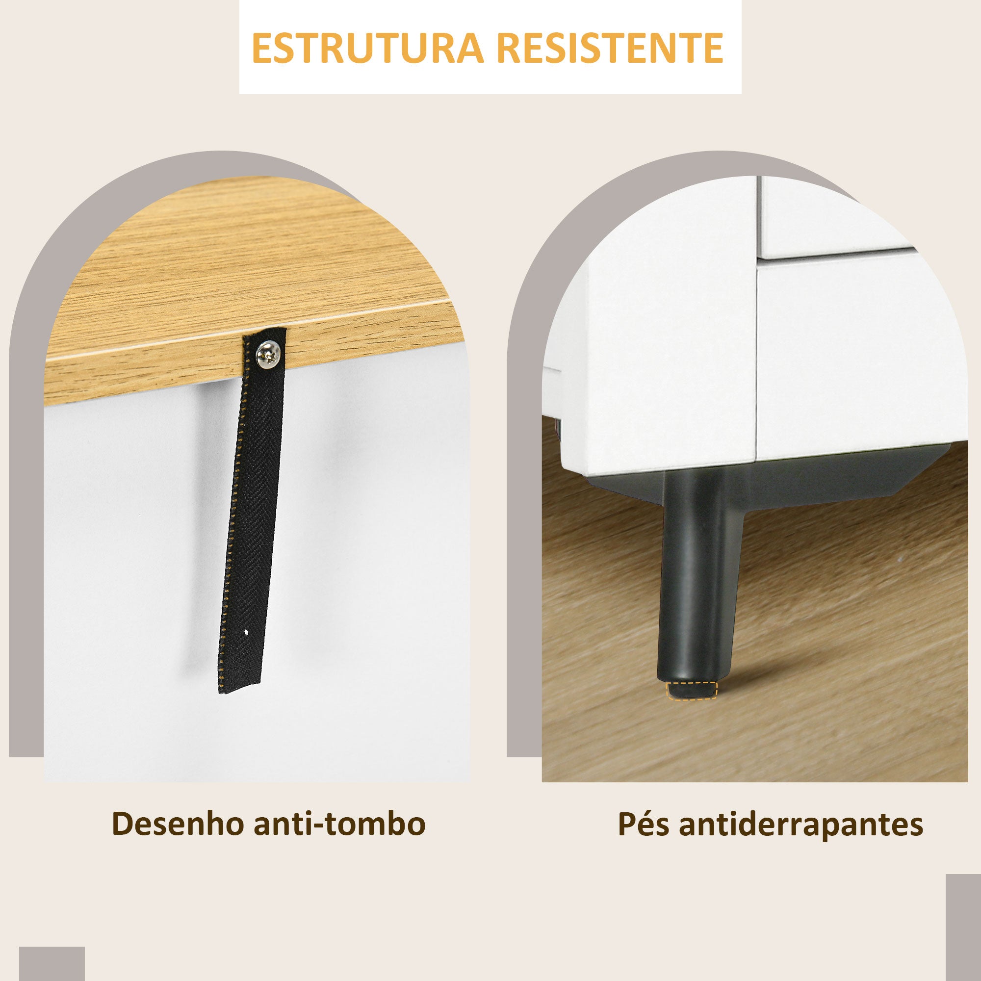 Aparador Moderno com Portas Duplas e 2 Gavetas 78x35x80 cm Branco e Madeira