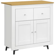 Aparador Moderno com Portas Duplas e 2 Gavetas 78x35x80 cm Branco e Madeira