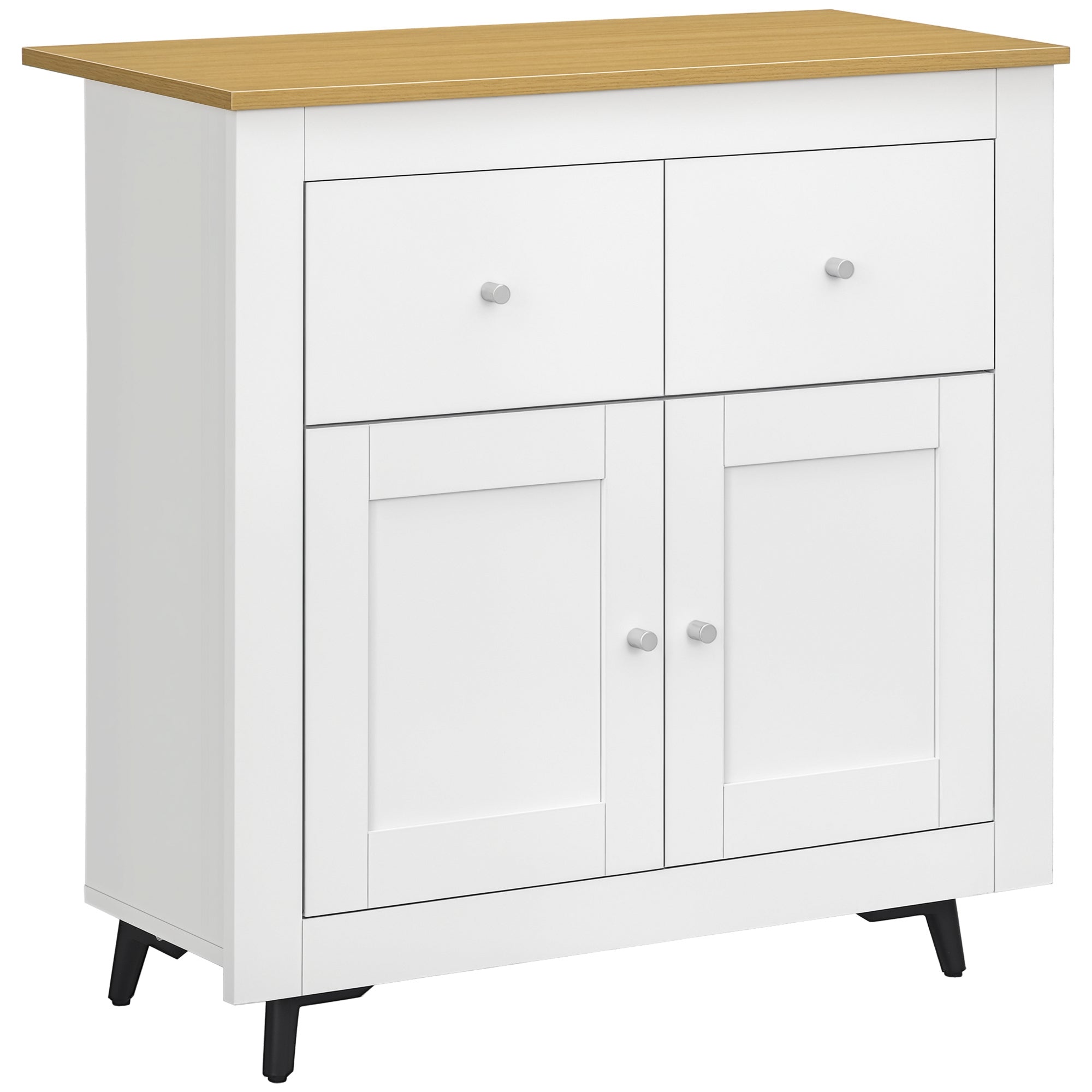 Aparador Moderno com Portas Duplas e 2 Gavetas 78x35x80 cm Branco e Madeira