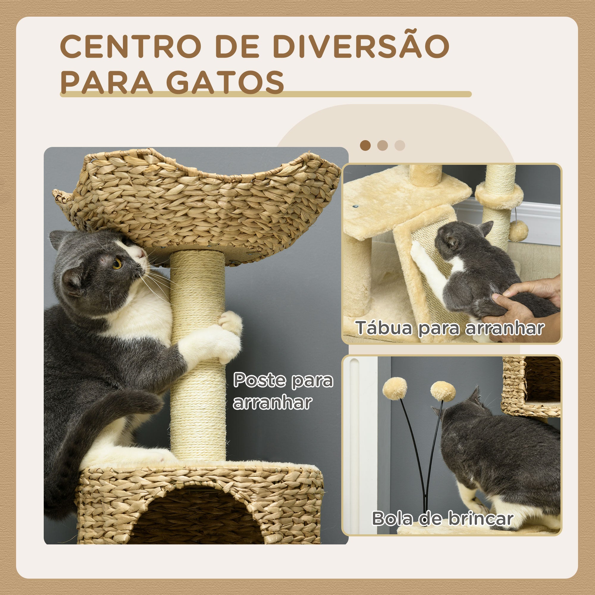 Arranhador para Gatos com Postes para Arranhar e Cama - 45x40x116 cm - Bege