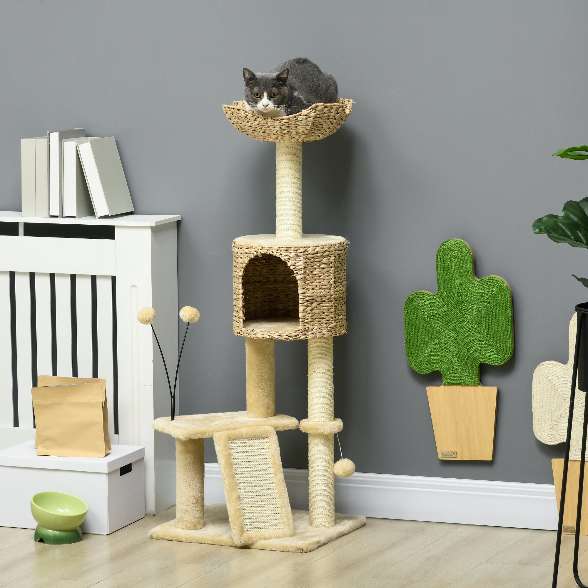 Arranhador para Gatos com Postes para Arranhar e Cama - 45x40x116 cm - Bege