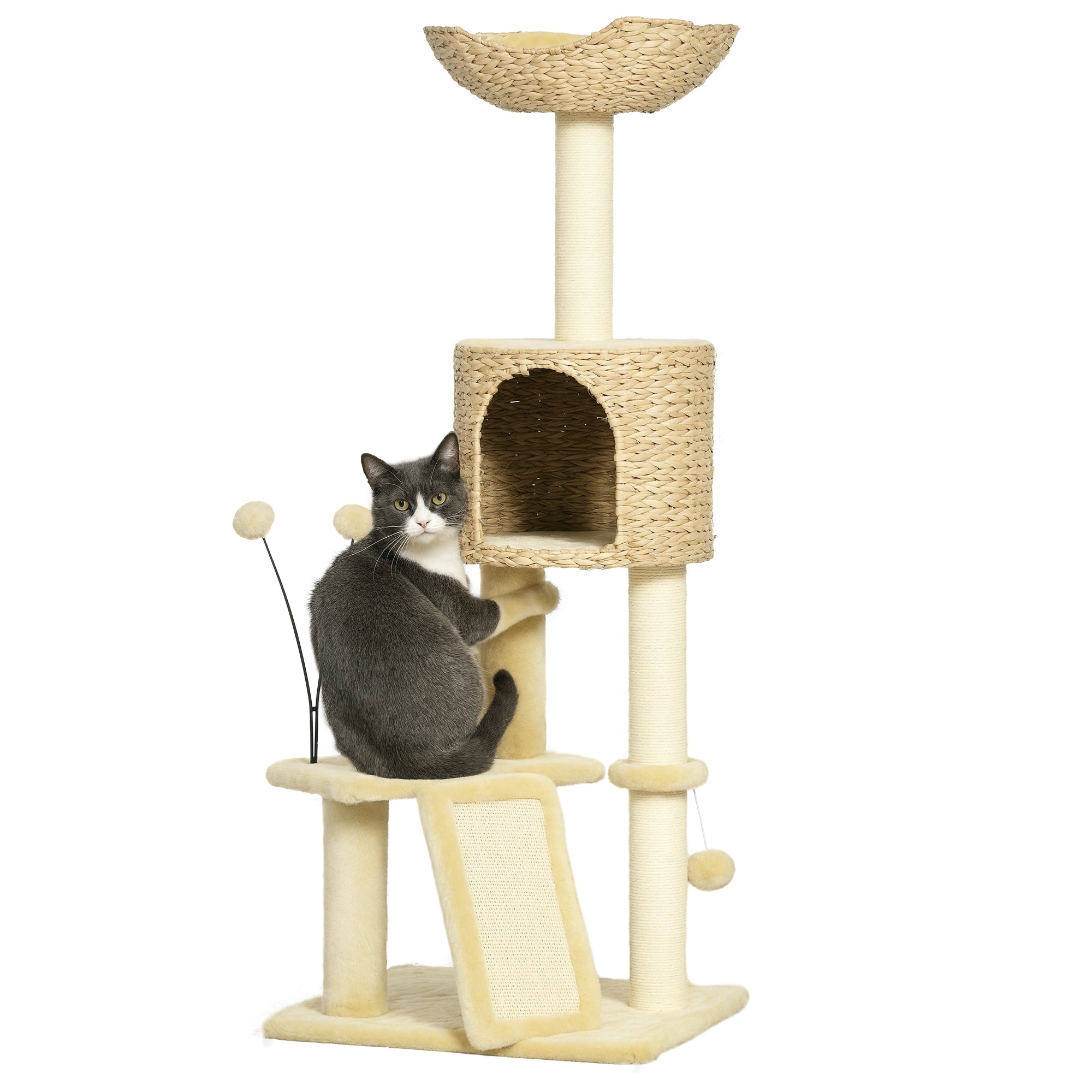 Arranhador para Gatos com Postes para Arranhar e Cama - 45x40x116 cm - Bege