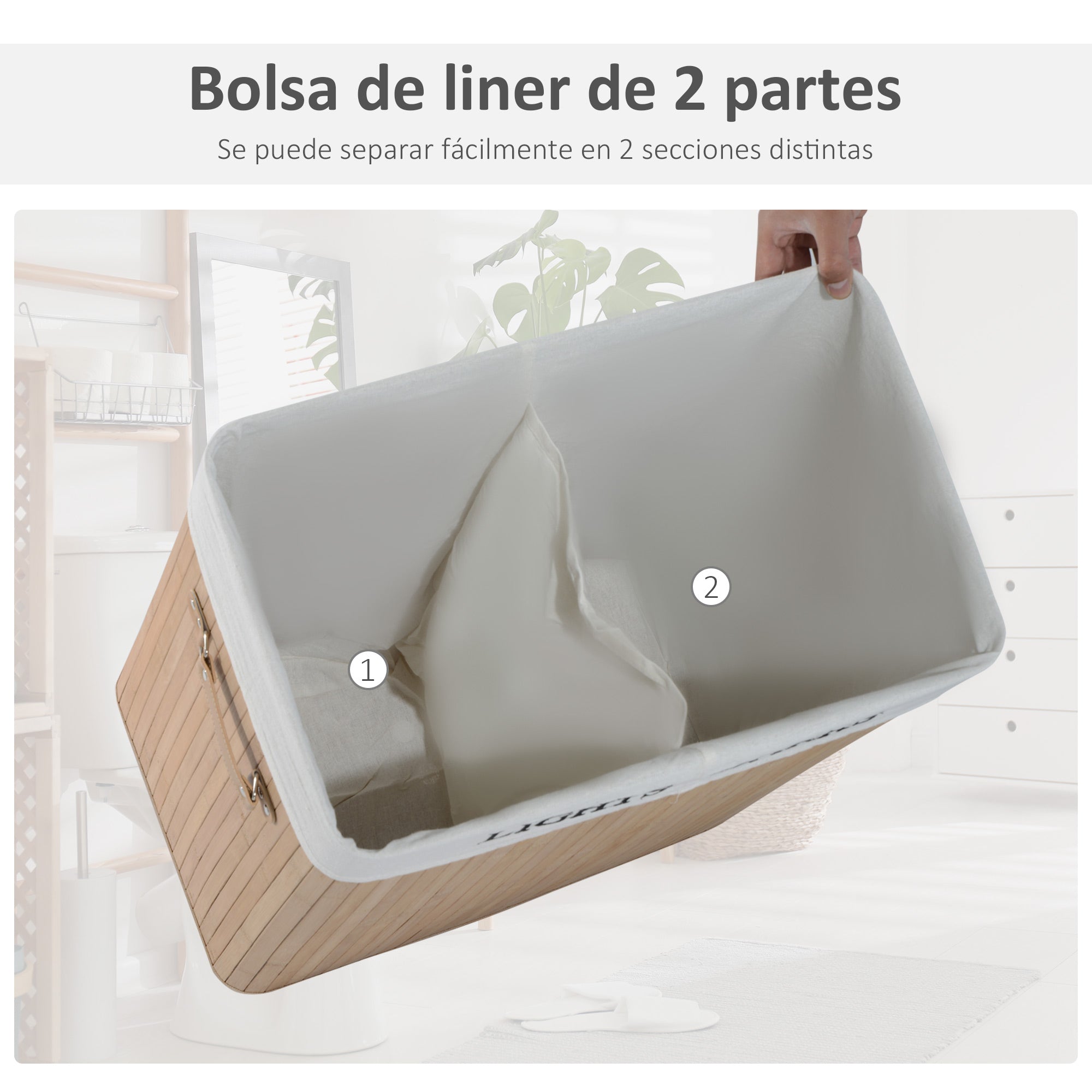 Cesto para Roupa Suja – 52x32x63cm – Cor de Bambu – Bambú