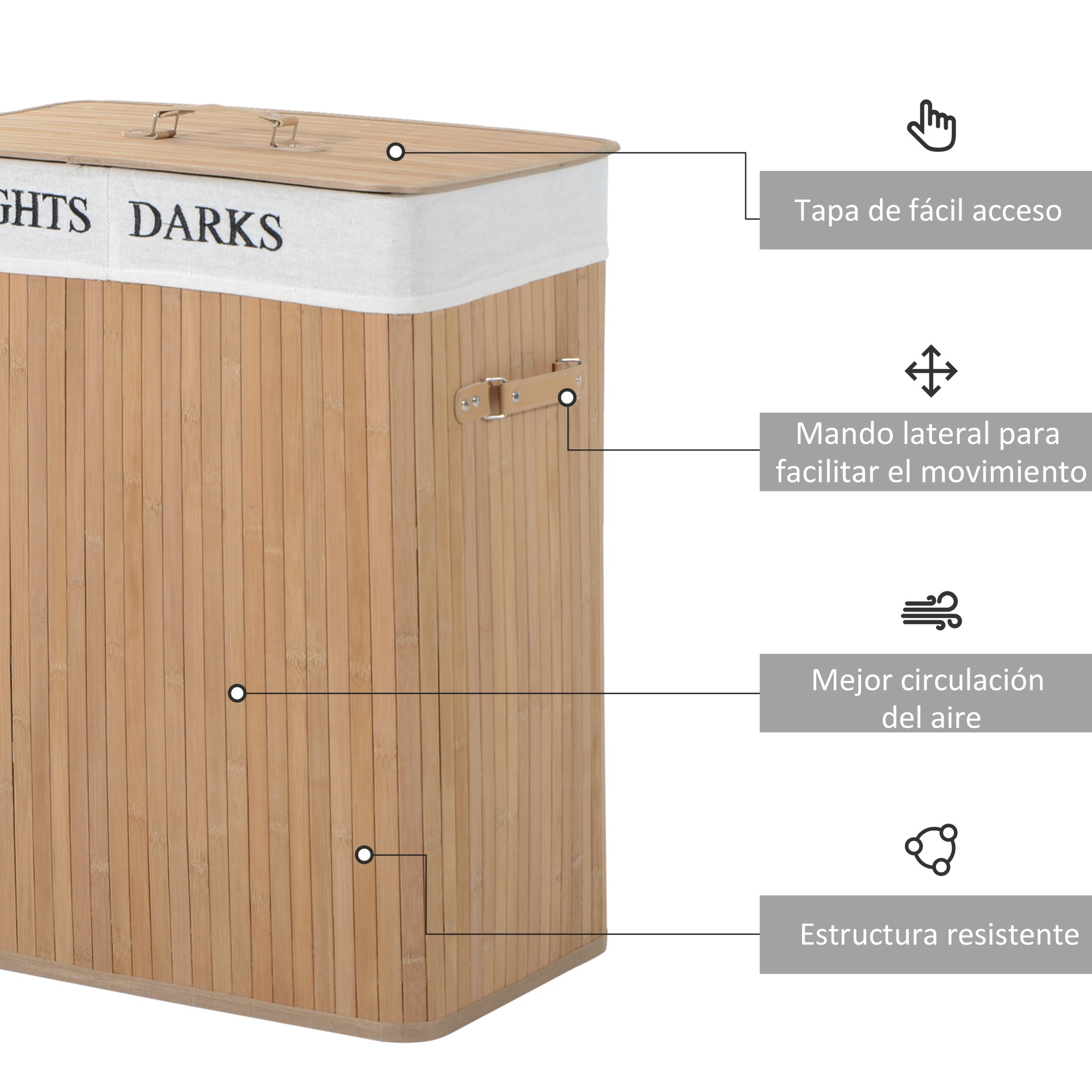 Cesto para Roupa Suja – 52x32x63cm – Cor de Bambu – Bambú