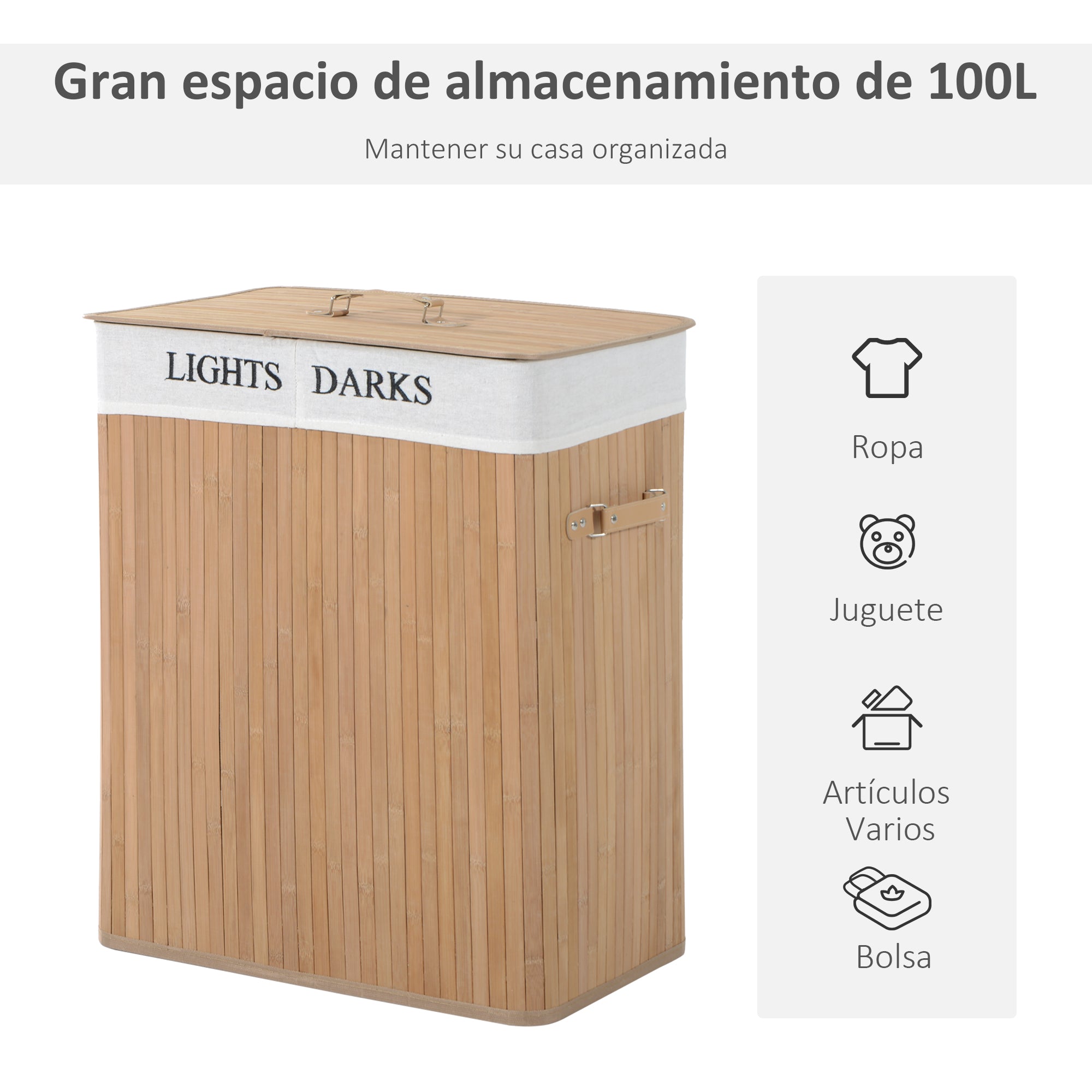Cesto para Roupa Suja – 52x32x63cm – Cor de Bambu – Bambú