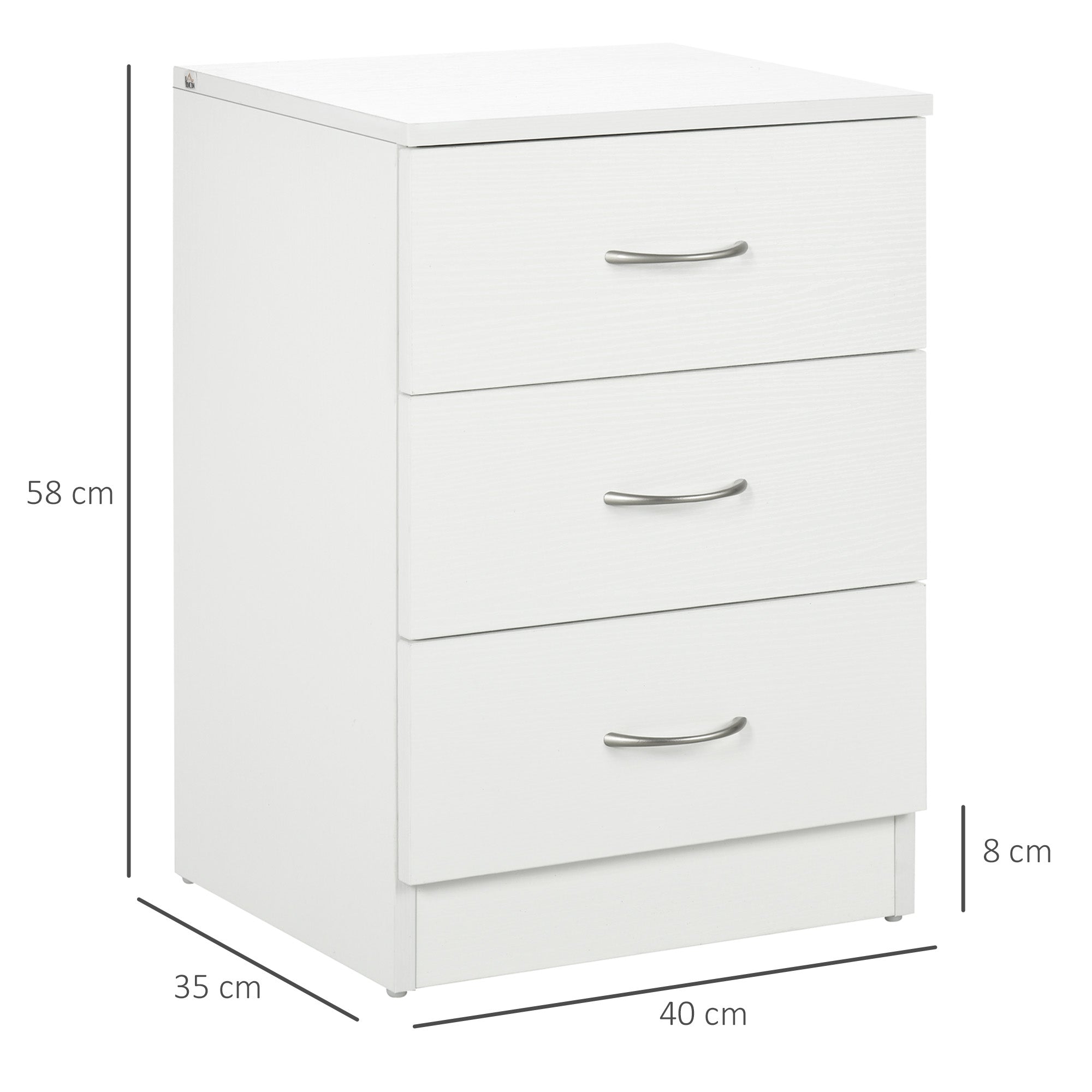 Mesa de Cabeceira Moderna com 3 Gavetas 40x35x58 cm - Branco