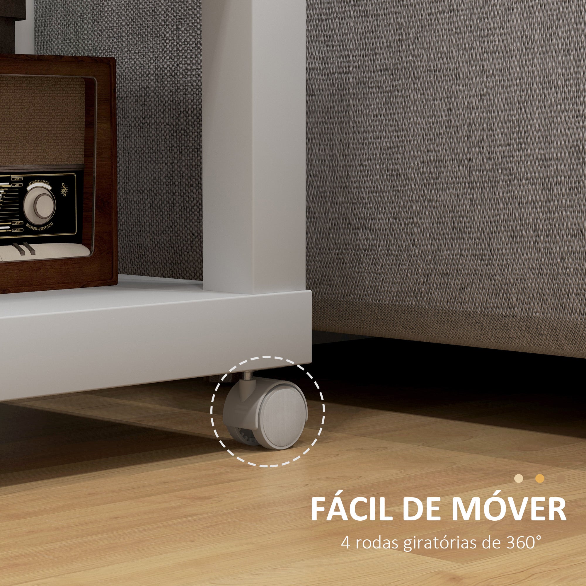 Mesa Auxiliar com Rodas – 40x40x40 cm – Branco e Madeira