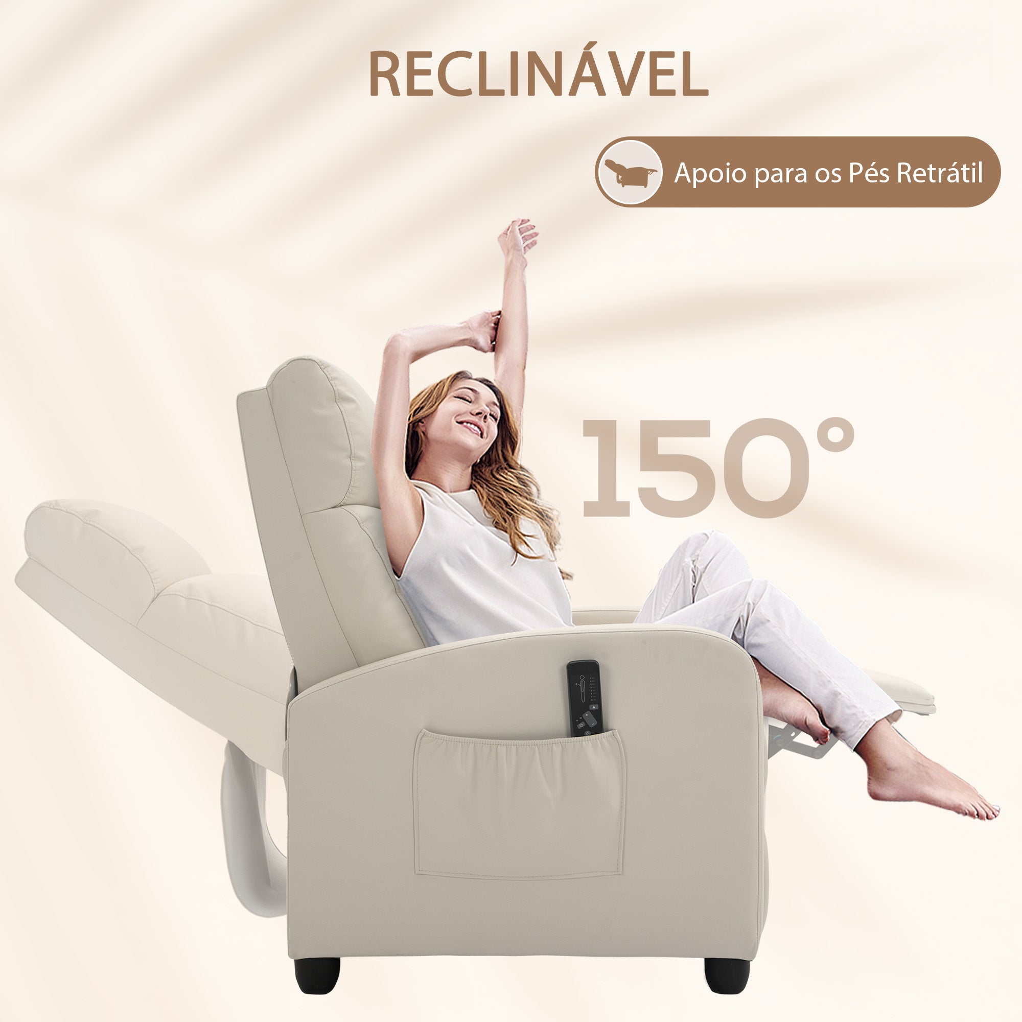 Poltrona de Massagem Relax Reclinável 68x88x98 cm - Cor Creme