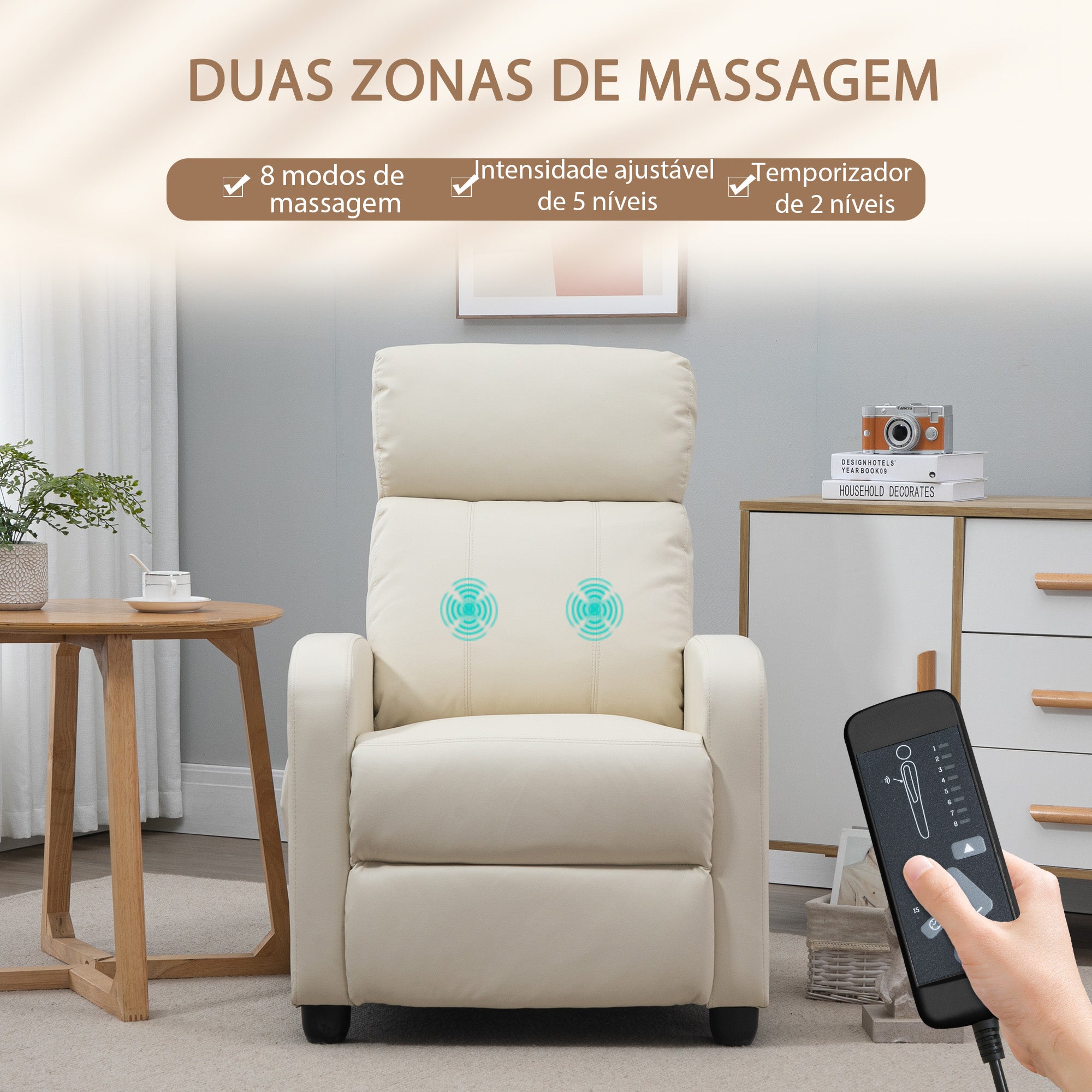 Poltrona de Massagem Relax Reclinável 68x88x98 cm - Cor Creme