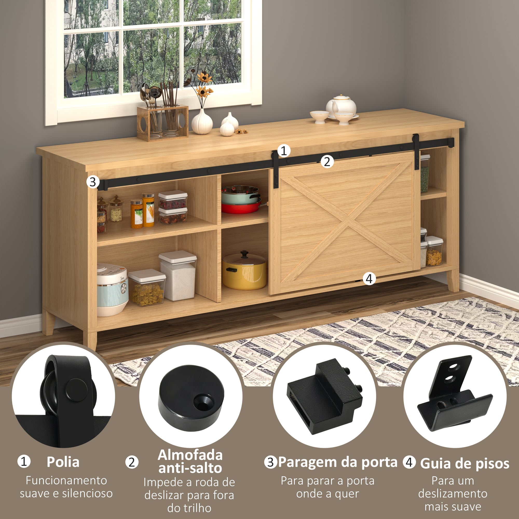 Kit de Ferragens para Porta Corrediça de Armários – 200x0.6x18 cm – Cor Preto – Aço