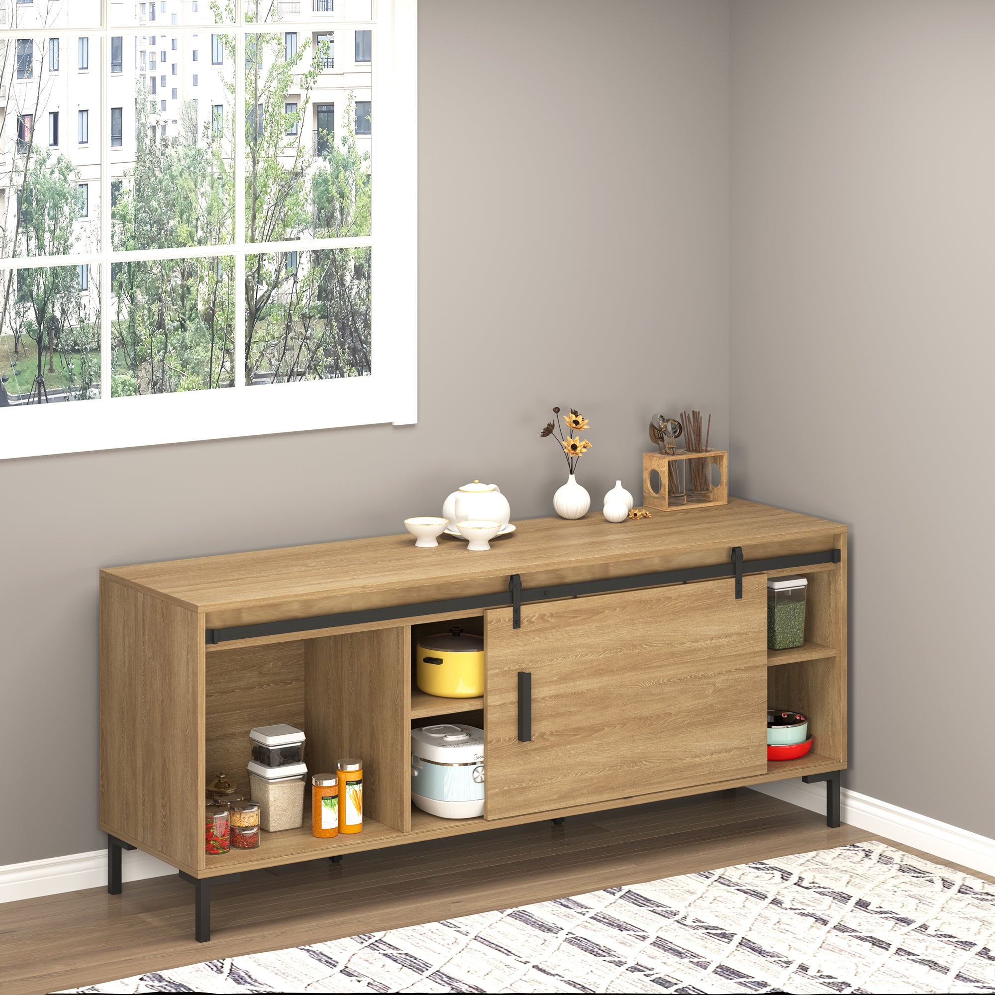 Kit de Ferragens para Porta Corrediça de Armários – 200x0.6x18 cm – Cor Preto – Aço