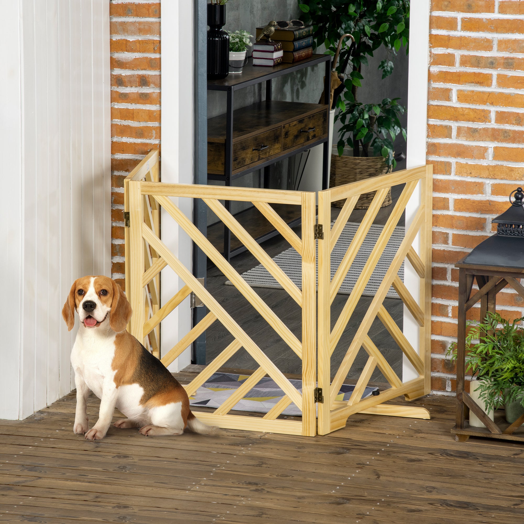 Barreira de Segurança Dobrável para Cães - 181x35x76cm - Cor de Madeira Natural