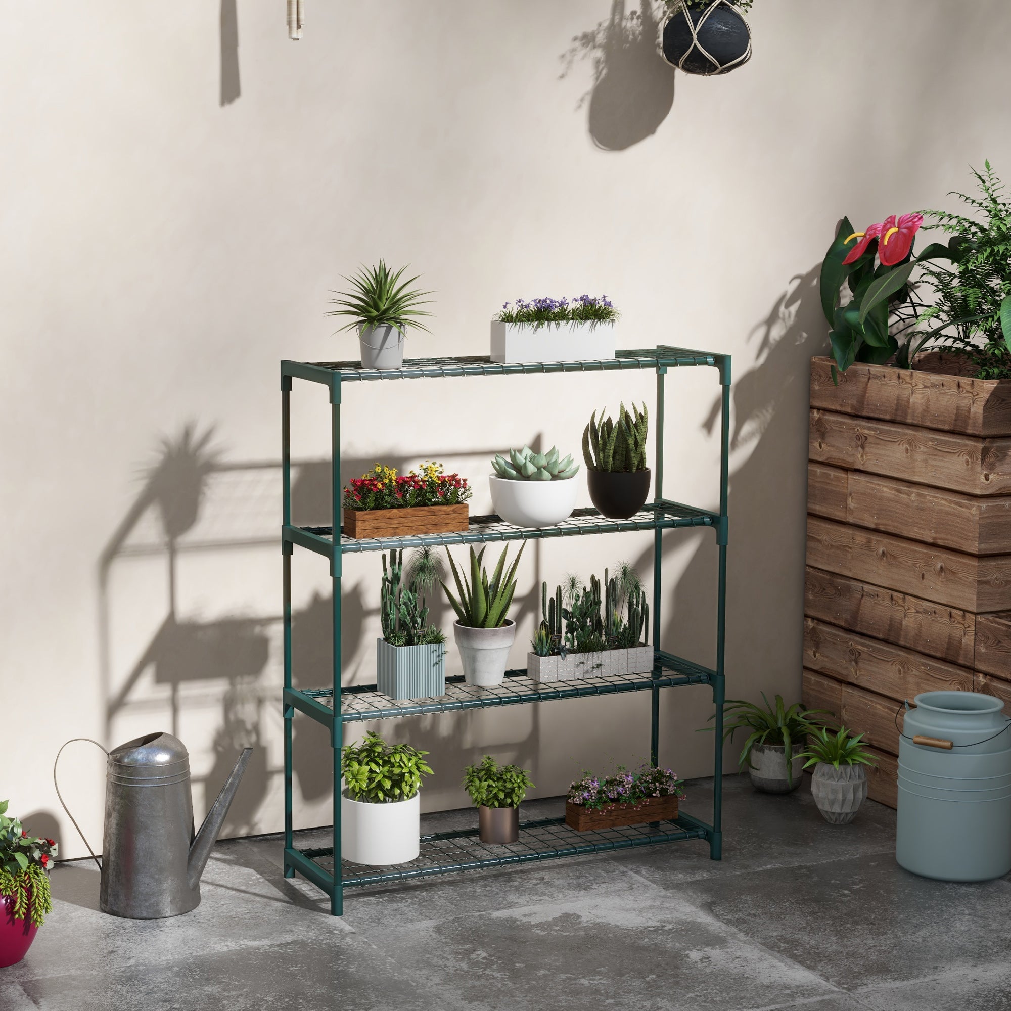 Suporte para Plantas de 4 Níveis 89x28x107 cm Verde Escuro