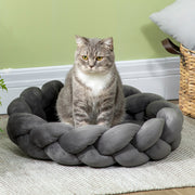Cama Redonda para Animais de Estimação – Ø55x14 cm – Cinzento – Algodão PP