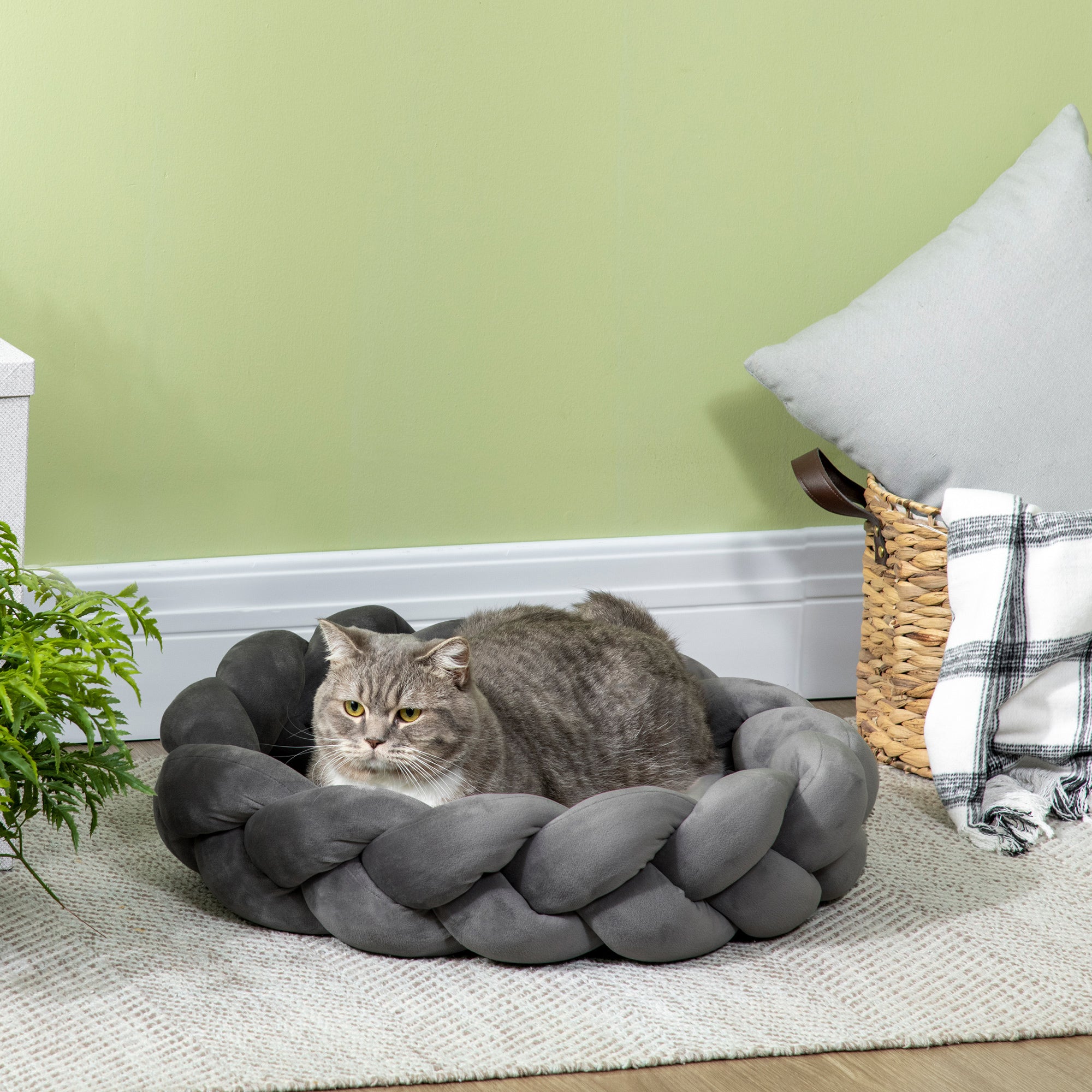 Cama Redonda para Animais de Estimação – Ø55x14 cm – Cinzento – Algodão PP