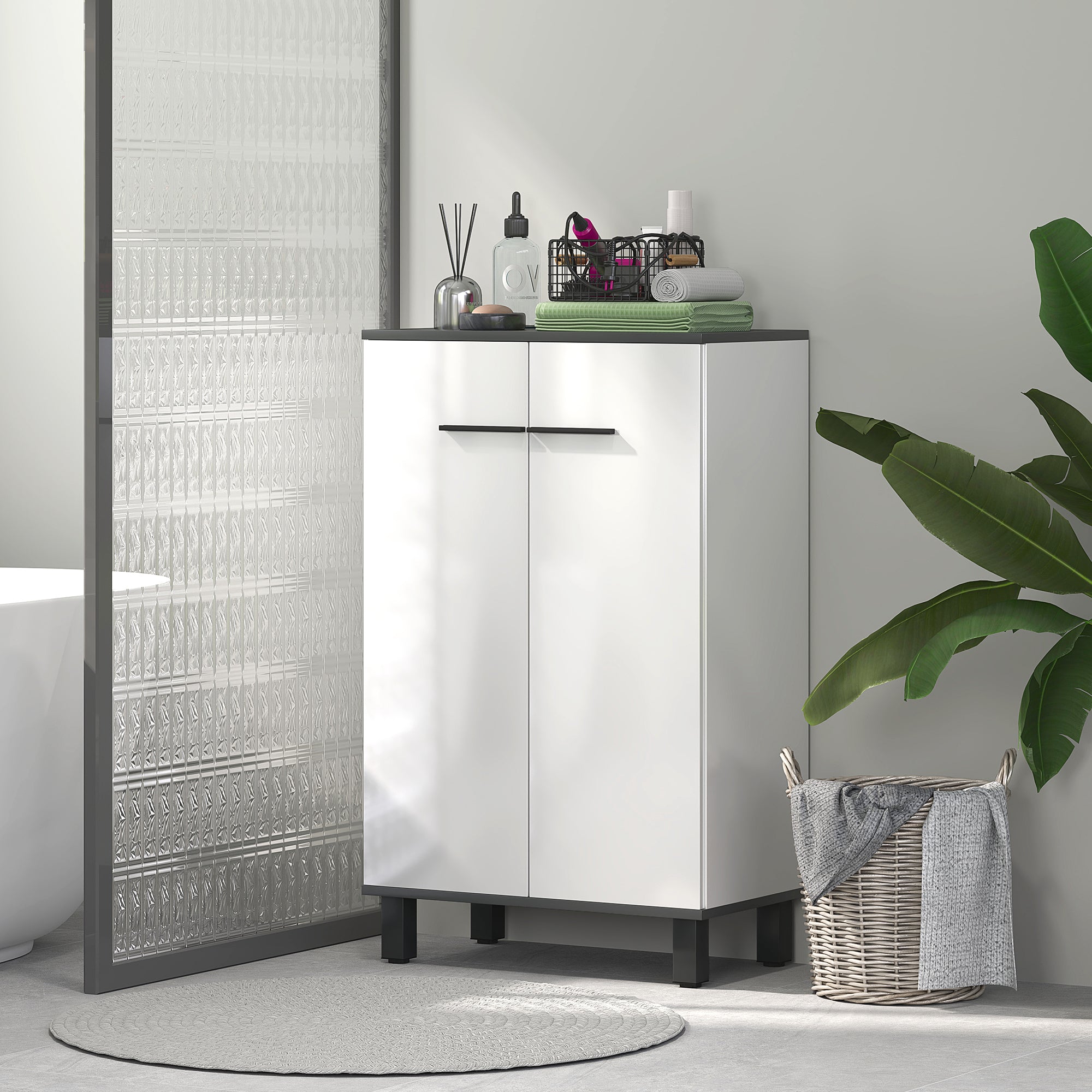 Armário Casa de Banho Móvel Auxiliar 60x34x94 cm Branco e Preto