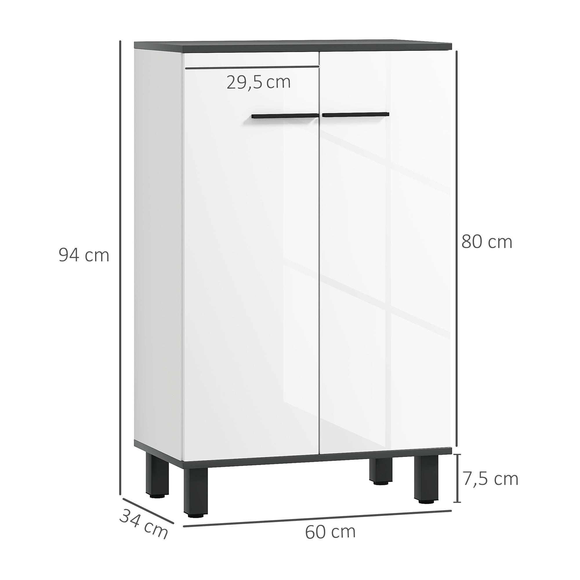Armário Casa de Banho Móvel Auxiliar 60x34x94 cm Branco e Preto