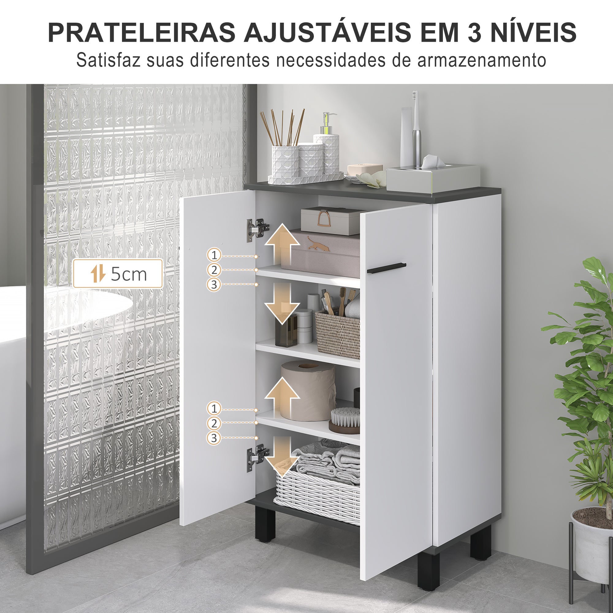 Armário Casa de Banho Móvel Auxiliar 60x34x94 cm Branco e Preto