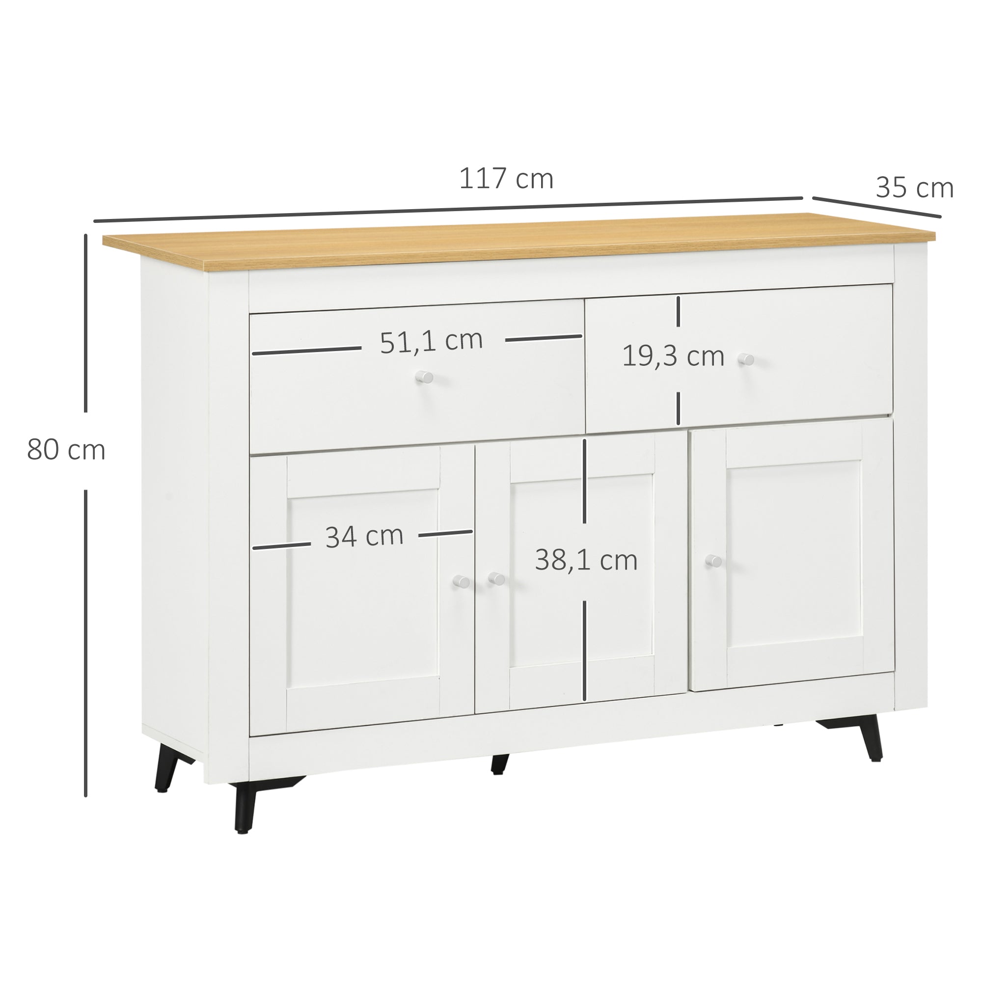 Aparador de Cozinha 117x35x80 cm Branco e Madeira