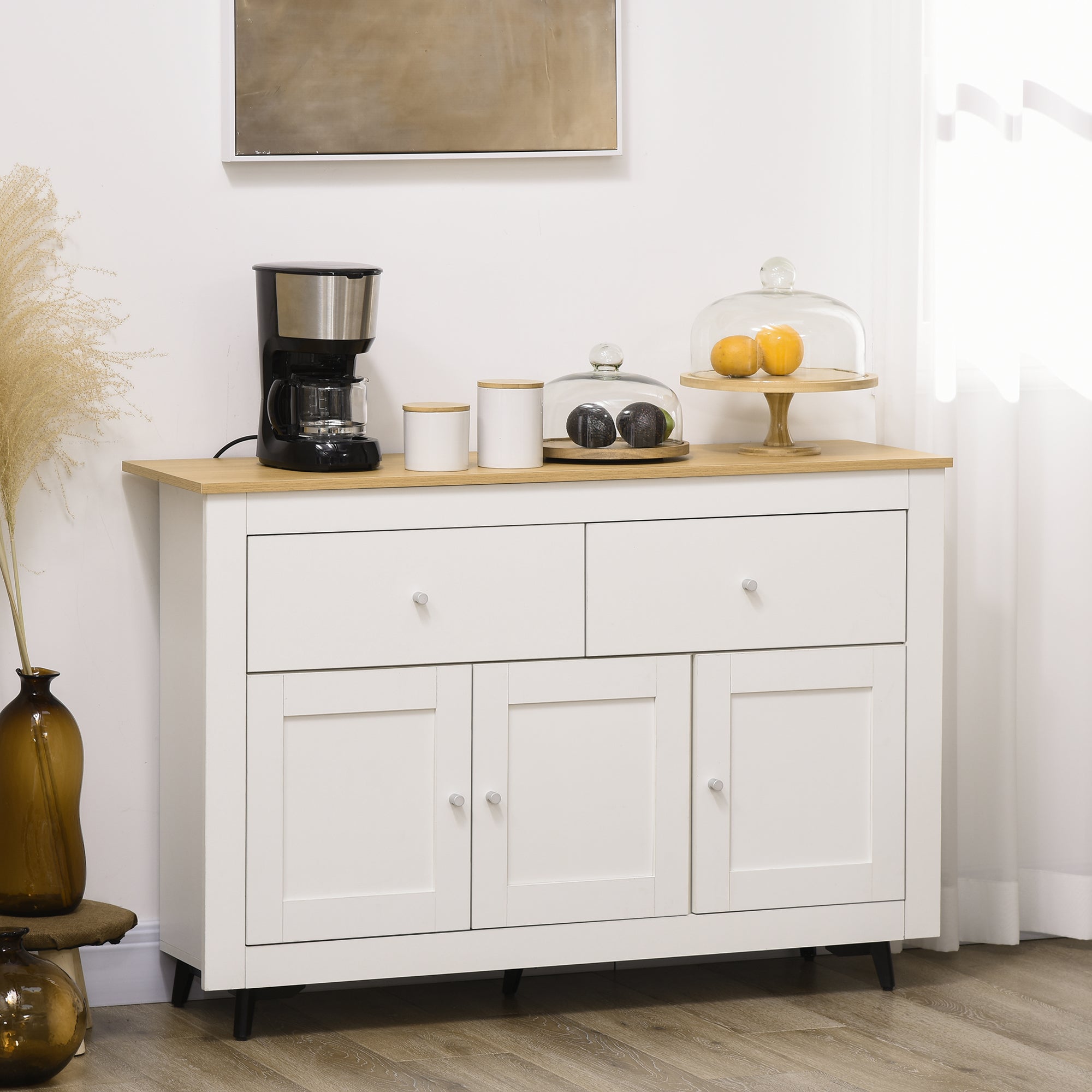 Aparador de Cozinha 117x35x80 cm Branco e Madeira