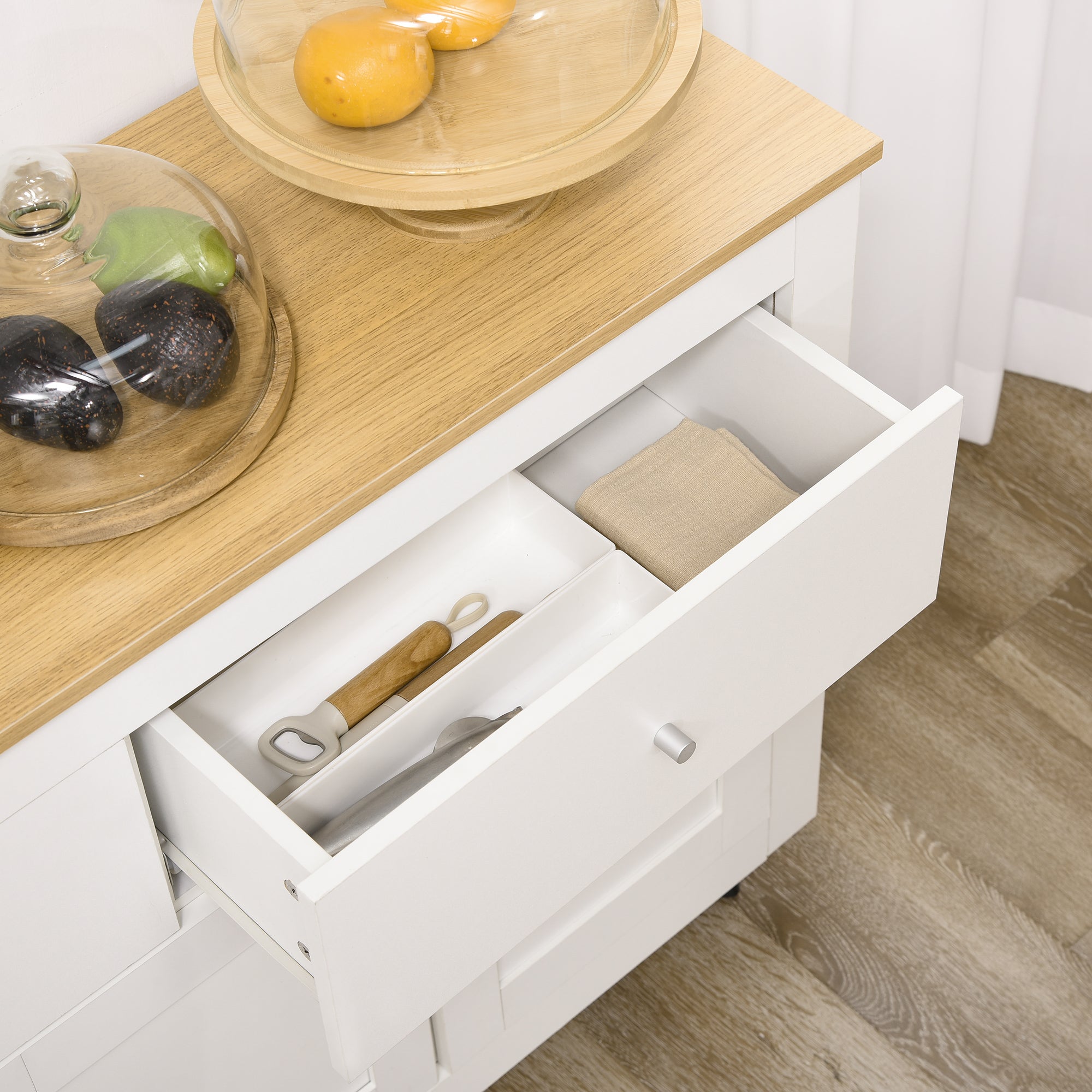 Aparador de Cozinha 117x35x80 cm Branco e Madeira