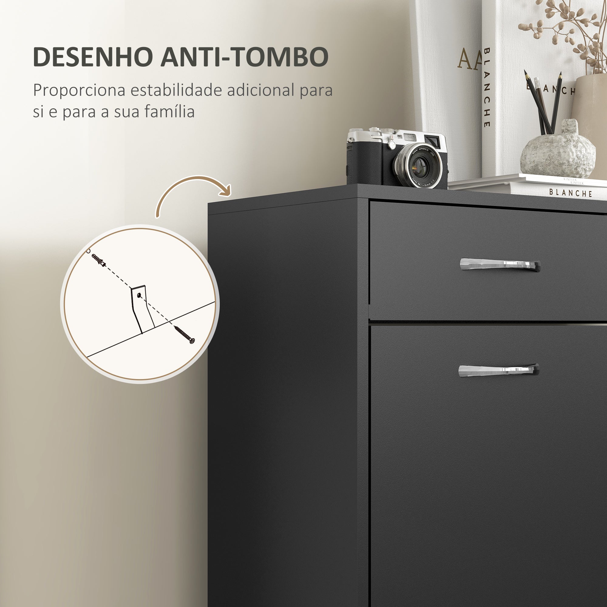 Sapateira Móvel 80x30x91,5 cm Cor Preto - Organize com Estilo