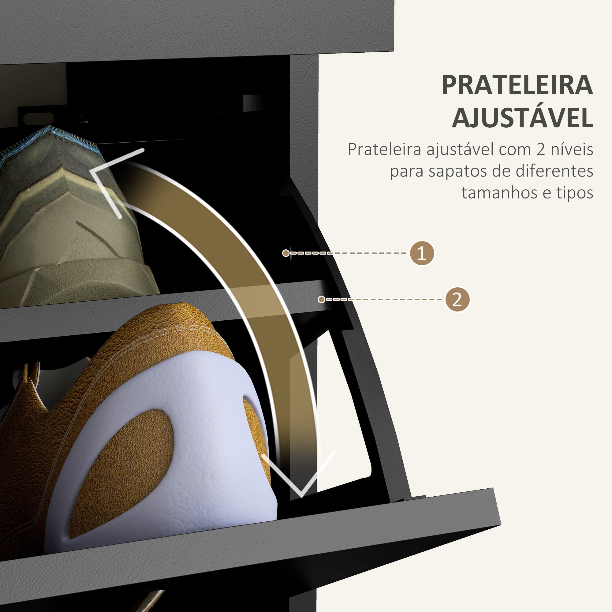 Sapateira Móvel 80x30x91,5 cm Cor Preto - Organize com Estilo