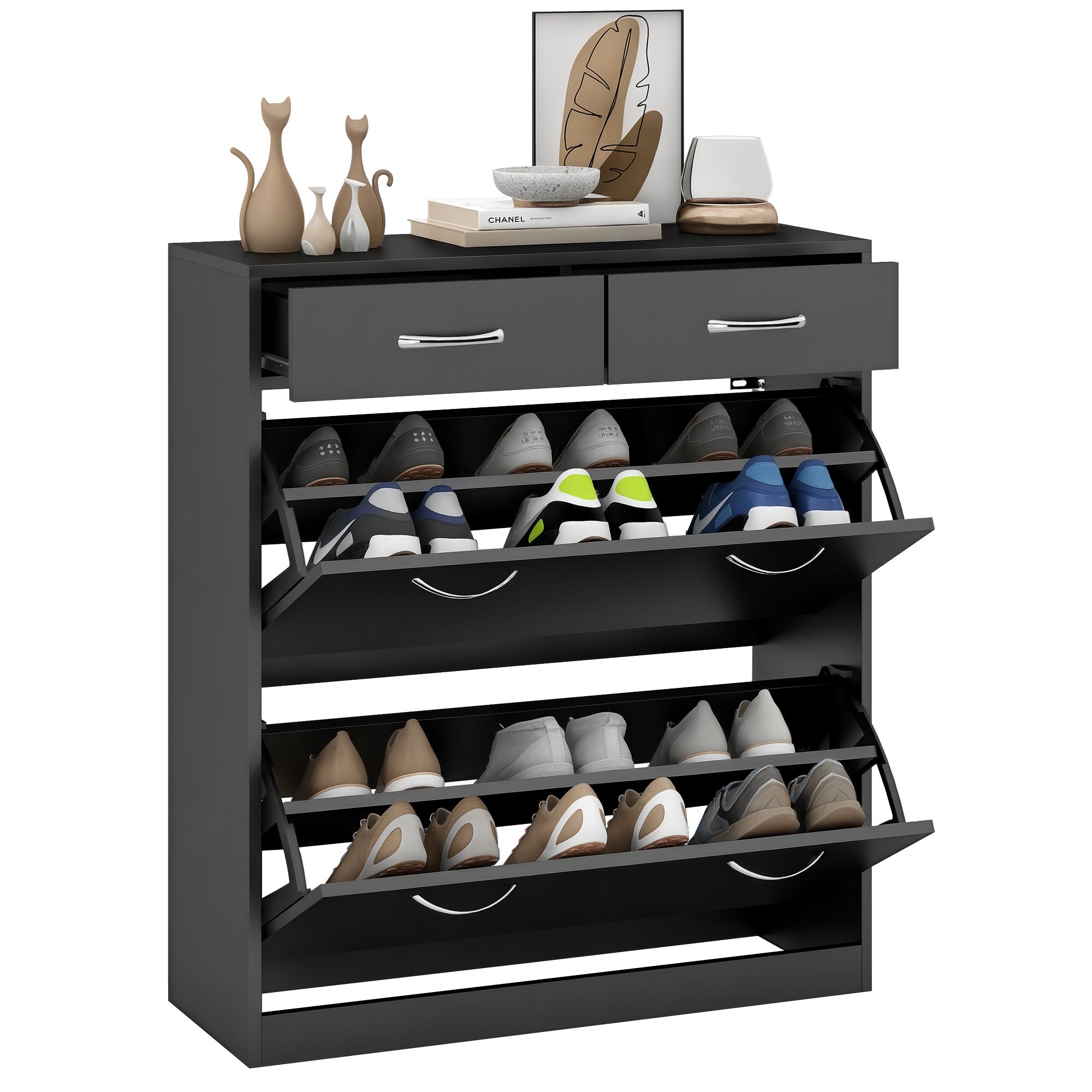 Sapateira Móvel 80x30x91,5 cm Cor Preto - Organize com Estilo