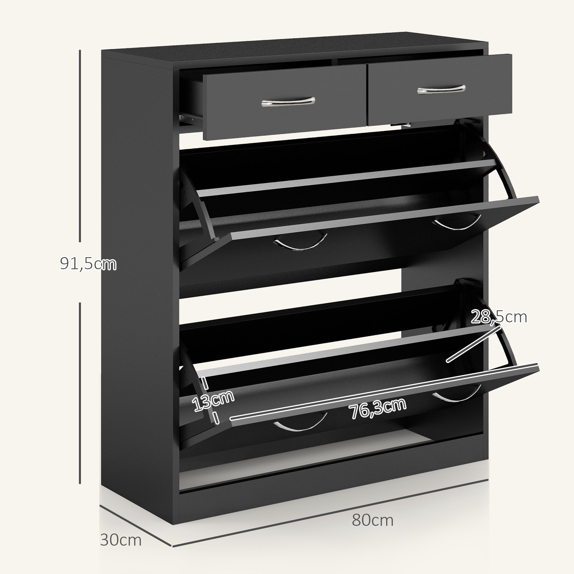 Sapateira Móvel 80x30x91,5 cm Cor Preto - Organize com Estilo