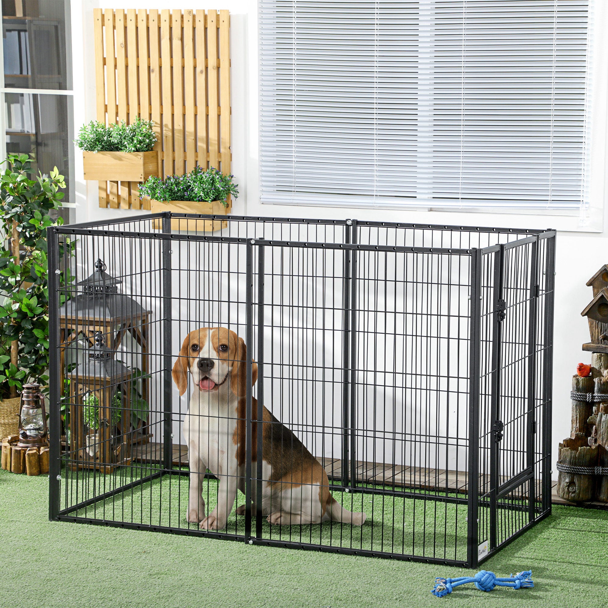 Parque para Cães de 6 Painéis em Metal Ajustável 82,5-150x79x101 cm - Cor Preto