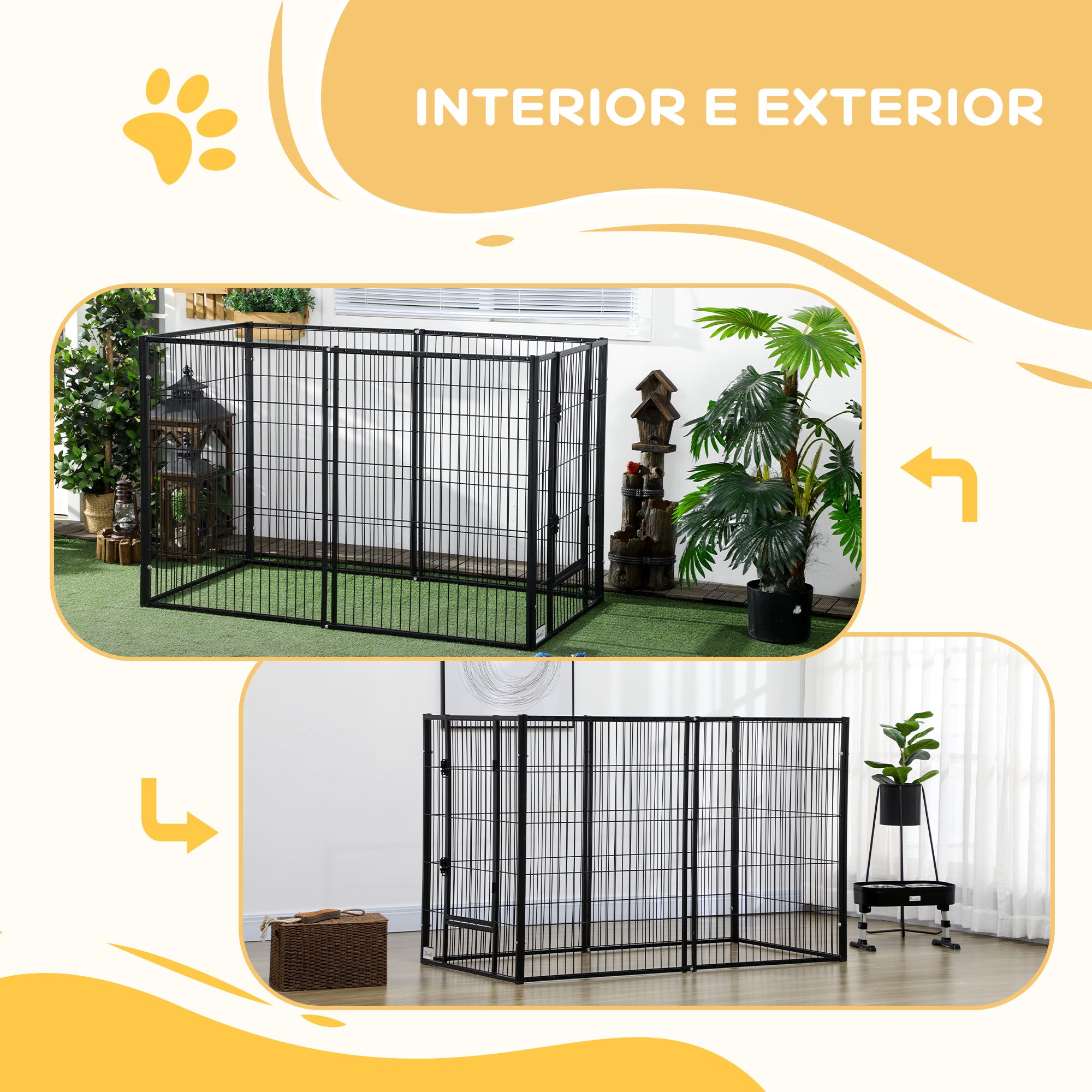 Parque para Cães de 6 Painéis em Metal Ajustável 82,5-150x79x101 cm - Cor Preto