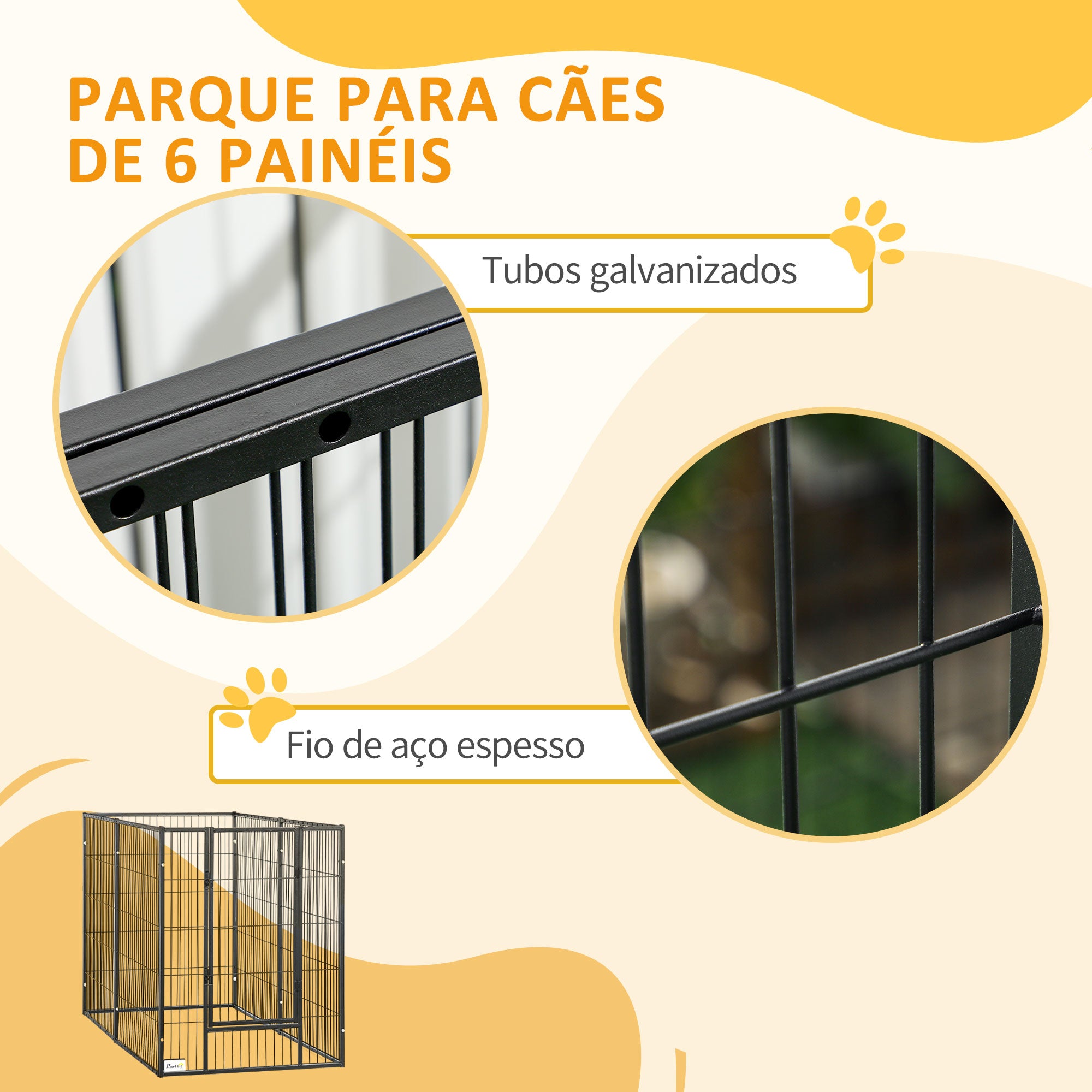 Parque para Cães de 6 Painéis em Metal Ajustável 82,5-150x79x101 cm - Cor Preto