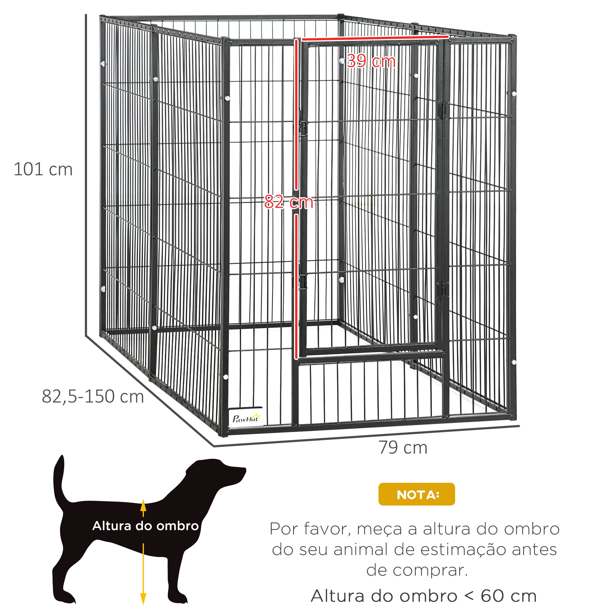Parque para Cães de 6 Painéis em Metal Ajustável 82,5-150x79x101 cm - Cor Preto