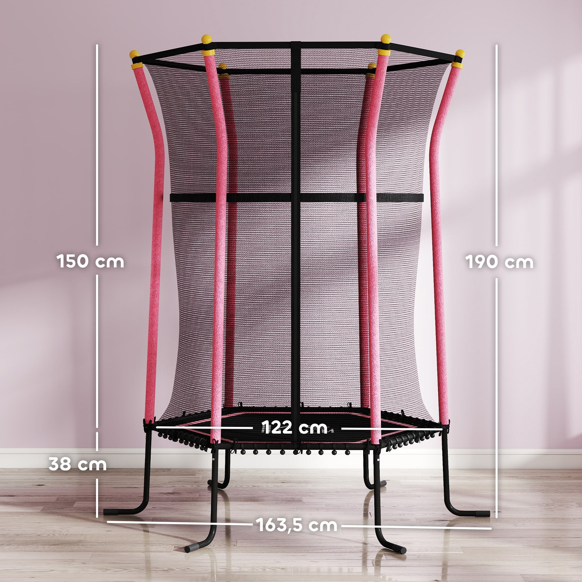 Trampolim Infantil Rosa Ø163,5x190 cm para Crianças acima de 3 Anos