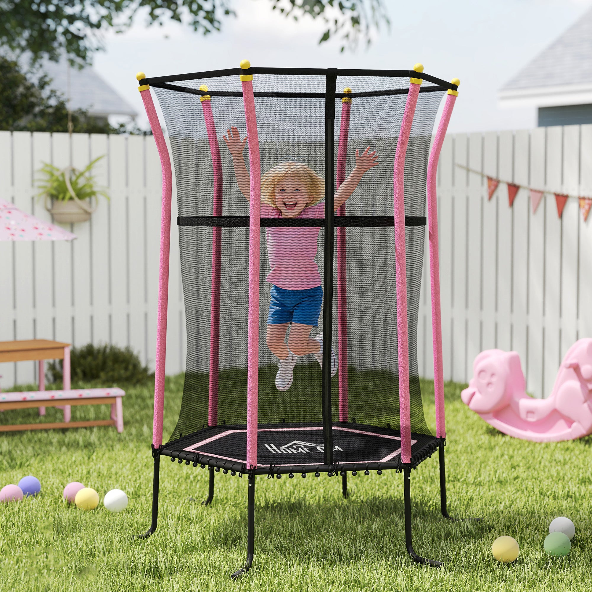 Trampolim Infantil Rosa Ø163,5x190 cm para Crianças acima de 3 Anos